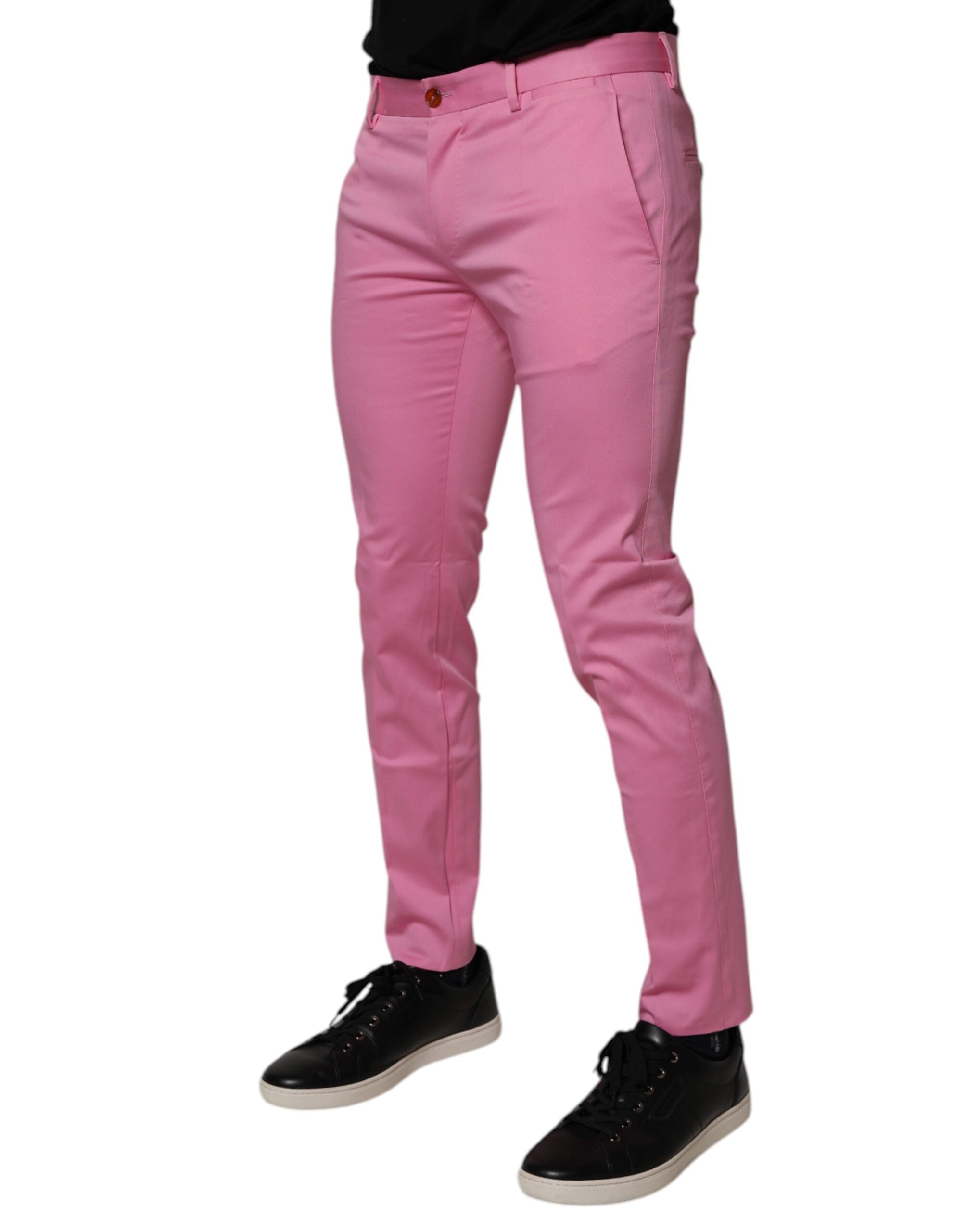 Dolce & Gabbana Rosa Baumwolle Slim Fit Männer Kleid Formal Hosen
