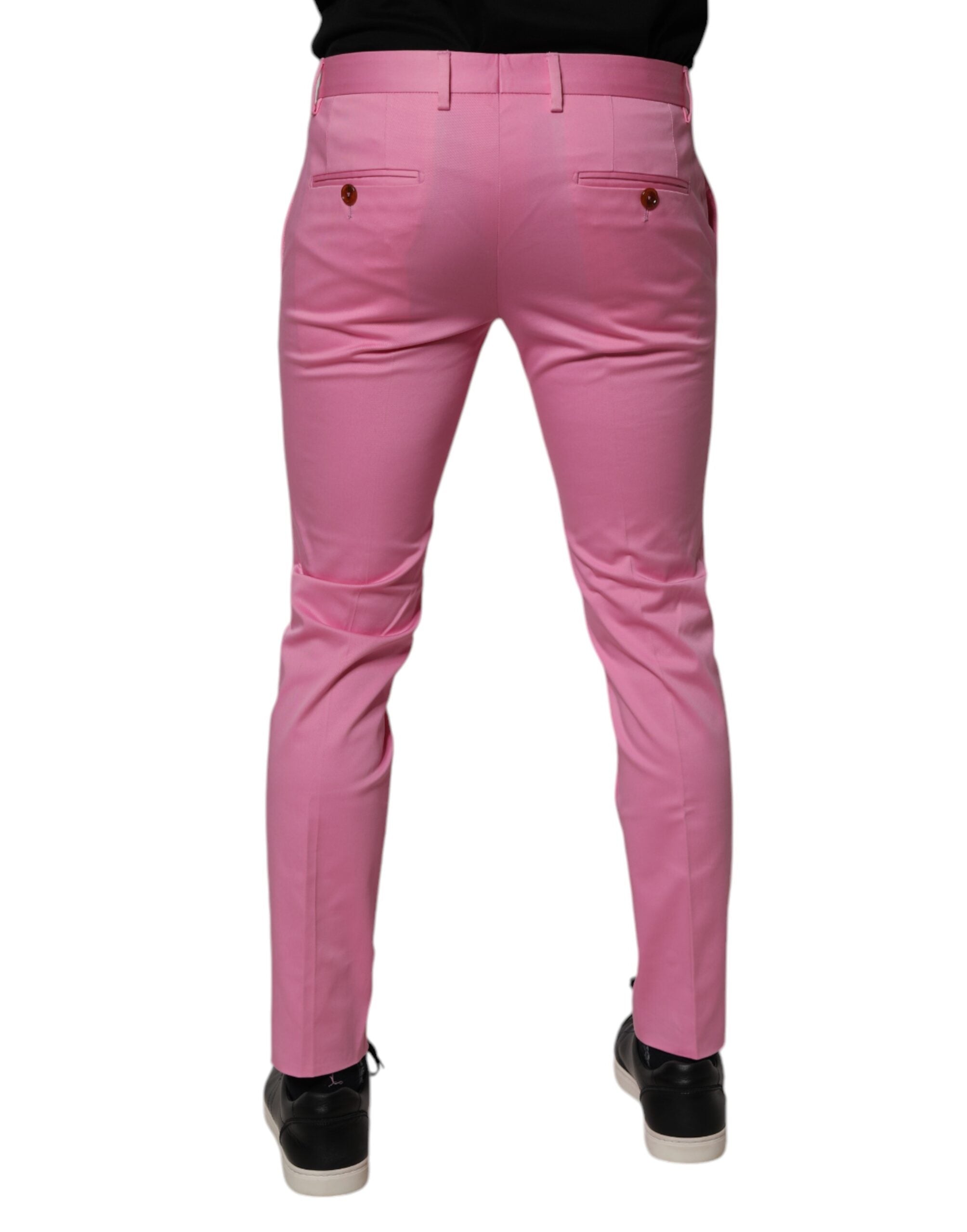 Dolce & Gabbana Rosa Baumwolle Slim Fit Männer Kleid Formal Hosen