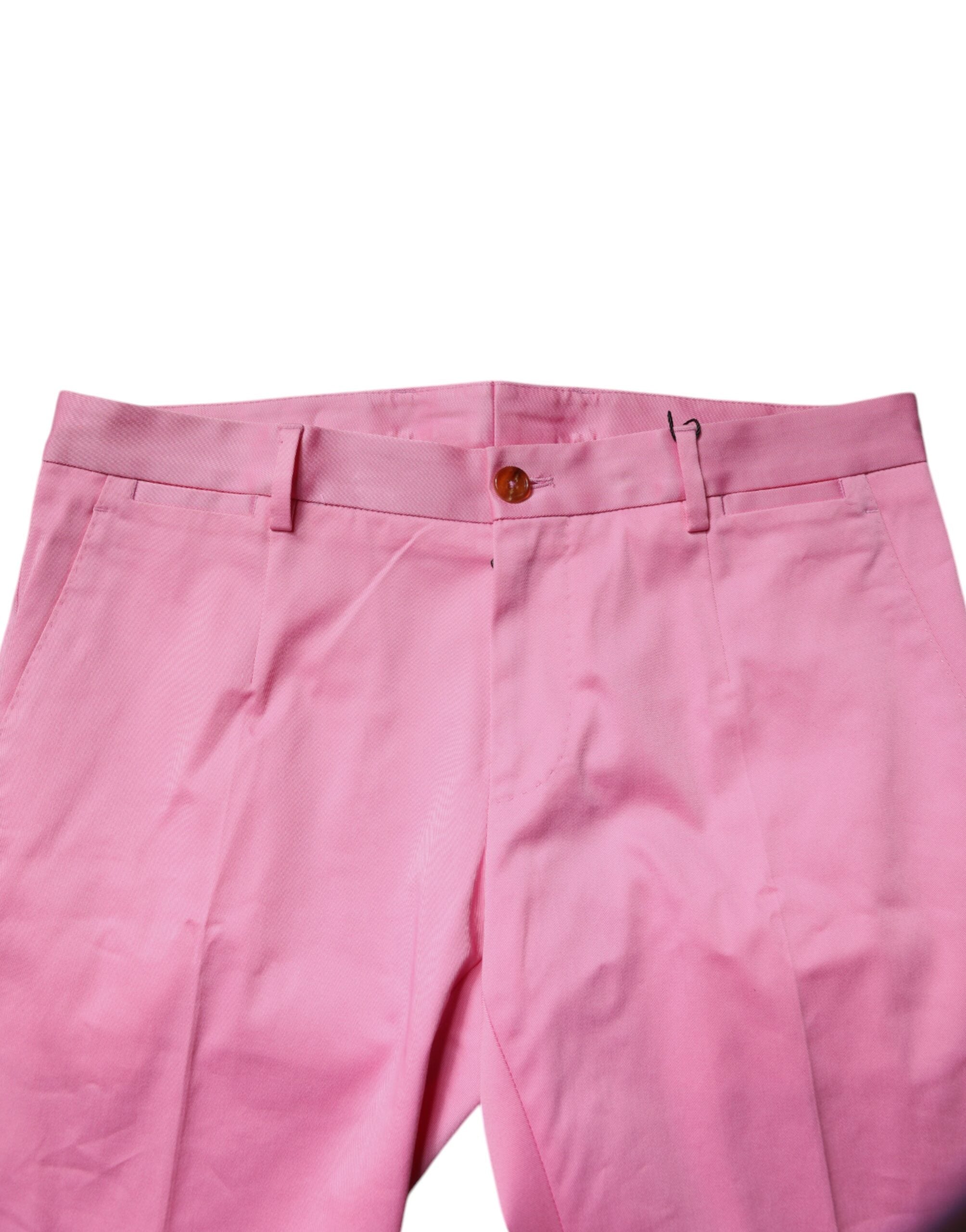 Dolce & Gabbana Rosa Baumwolle Slim Fit Männer Kleid Formal Hosen