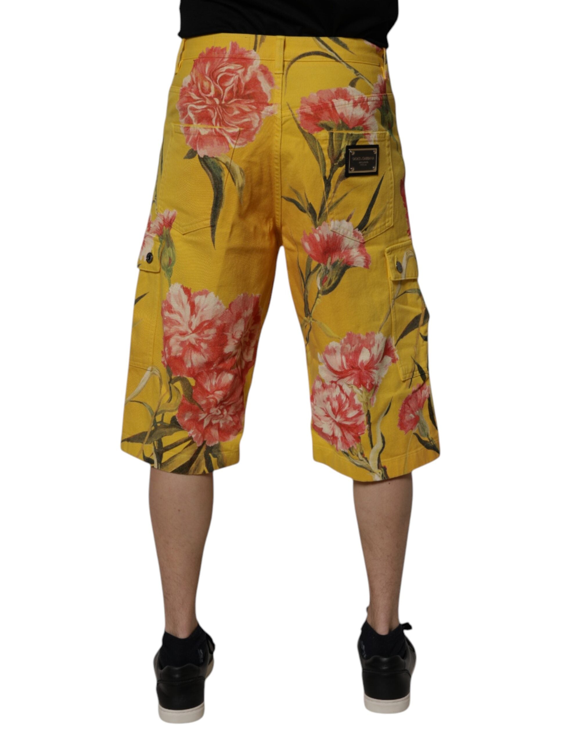 Dolce & Gabbana Gelbe geblümte Cargo Denim Herren Bermudashorts