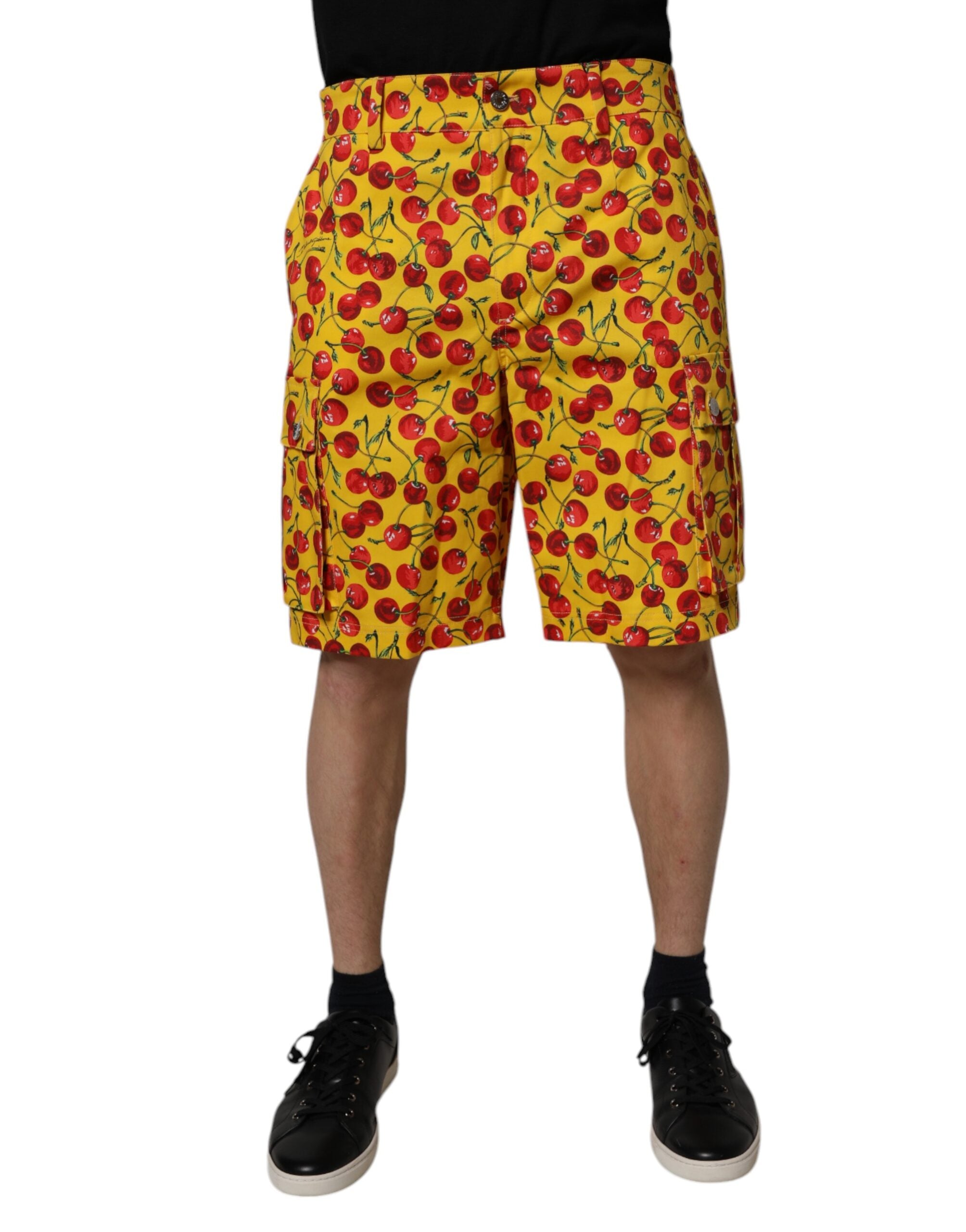 Dolce & Gabbana Gelbe Kirsche Print Baumwolle Männer Bermuda Shorts