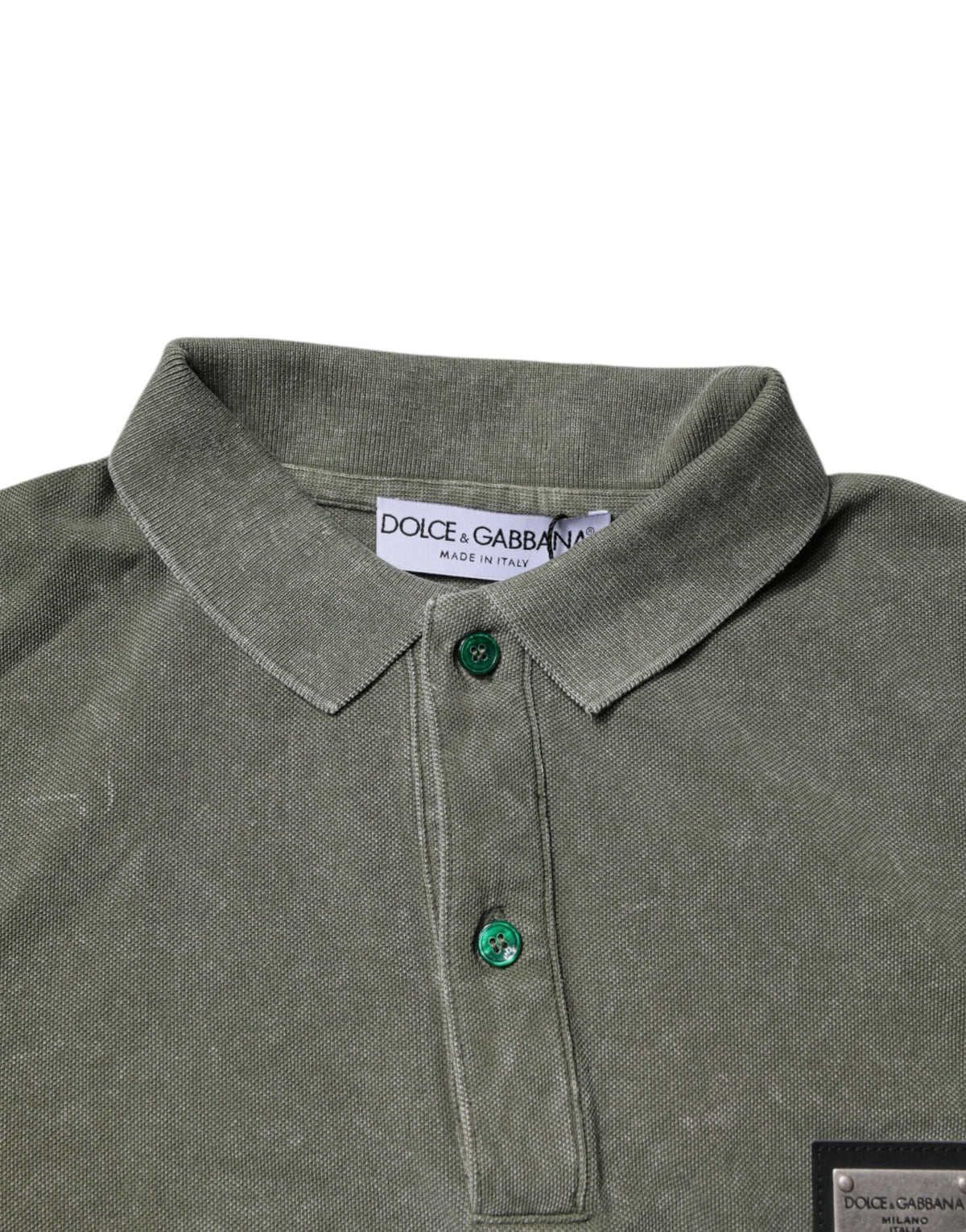 Dolce & Gabbana Armeegrünes Logo-Plakette Baumwoll-Poloshirt T-shirt