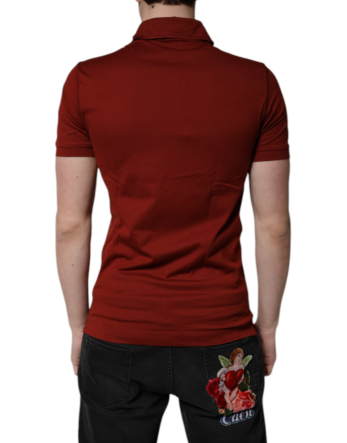 Dolce & Gabbana Rotes Baumwoll-Polo-T-Shirt mit DG-Logo und Kragen