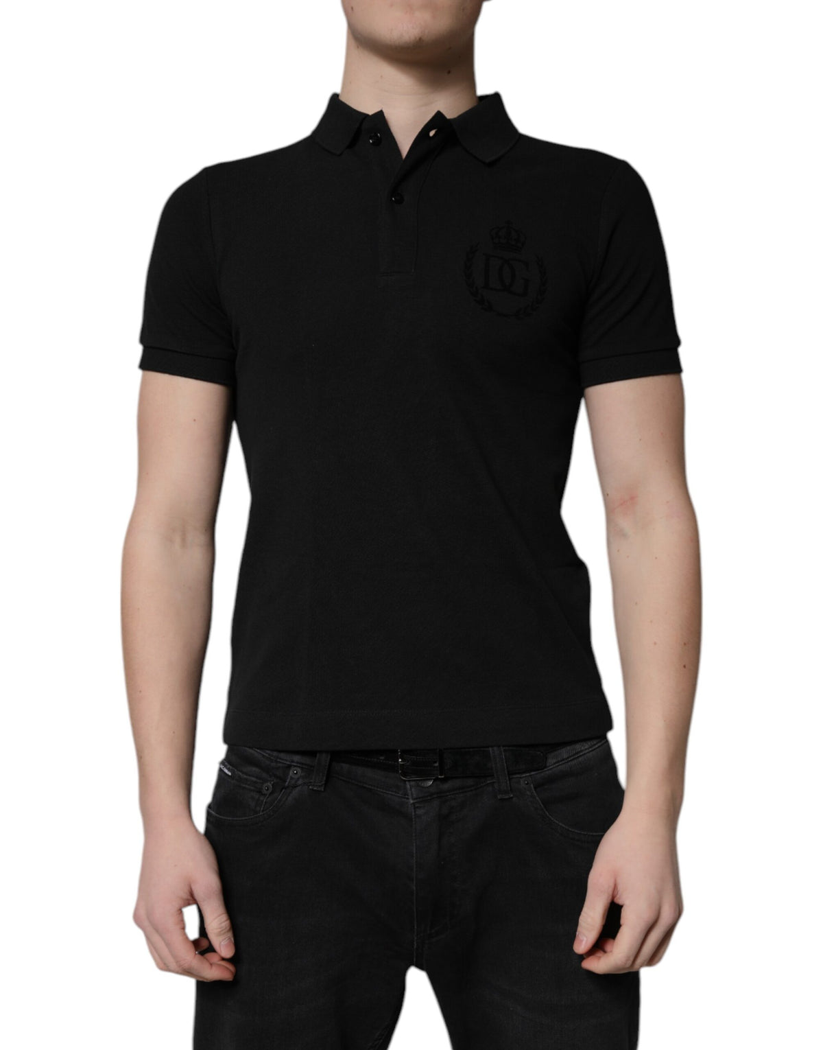 Dolce & Gabbana Schwarzes Polo-Shirt mit Kragen aus Baumwolle mit DG-Logo