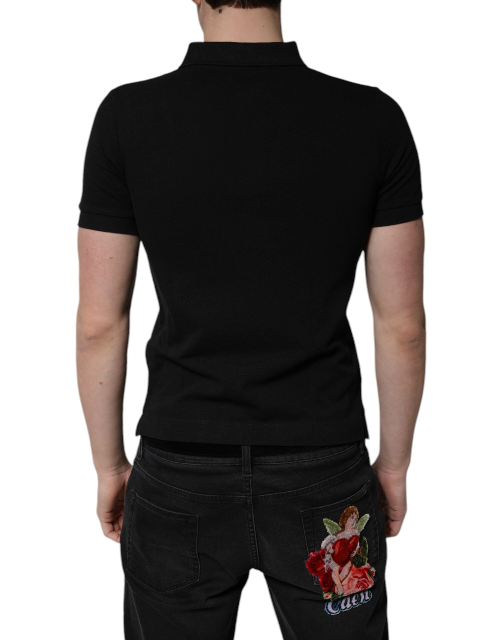 Dolce & Gabbana Schwarzes Polo-Shirt mit Kragen aus Baumwolle mit DG-Logo