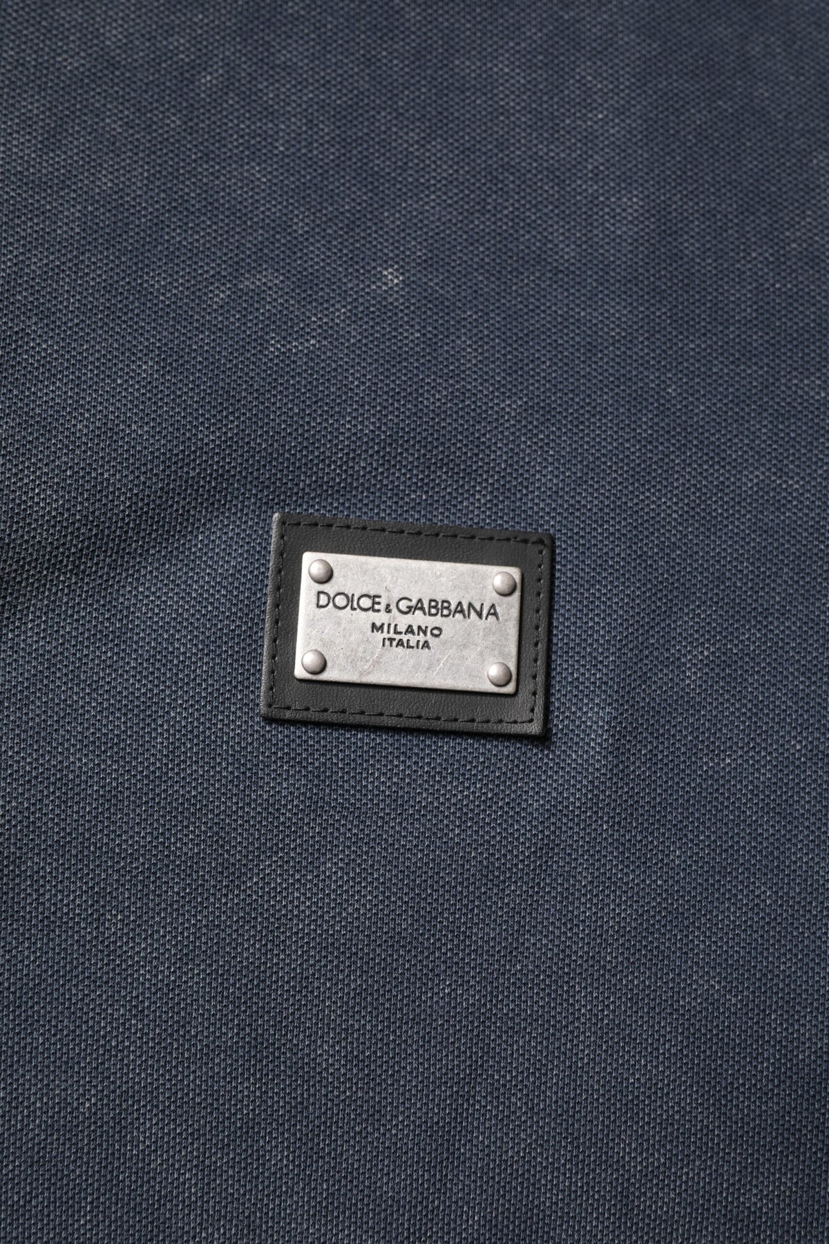 Dolce & Gabbana Dunkelblaues Logo-Plakette Baumwolle Herren-Poloshirt T-shirt