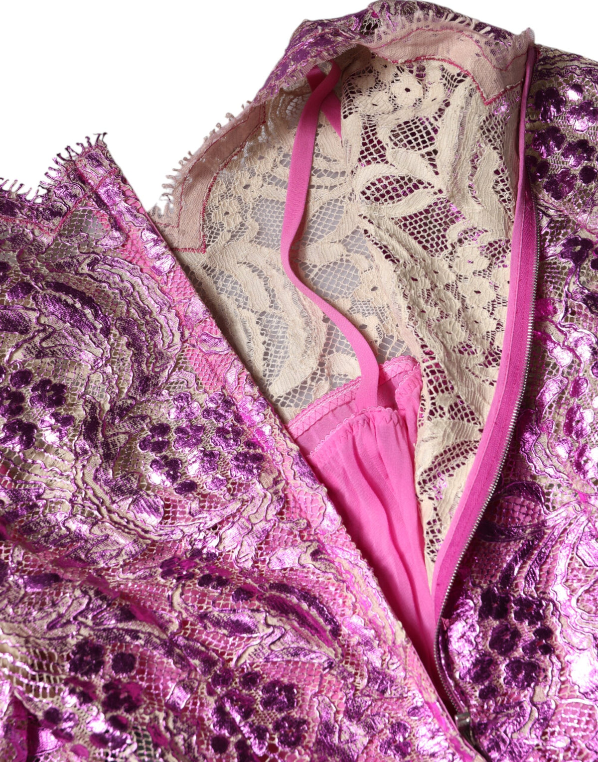 Dolce & Gabbana Fuchsiafarbenes Metallic-Mini-Kleid mit Blumenmuster