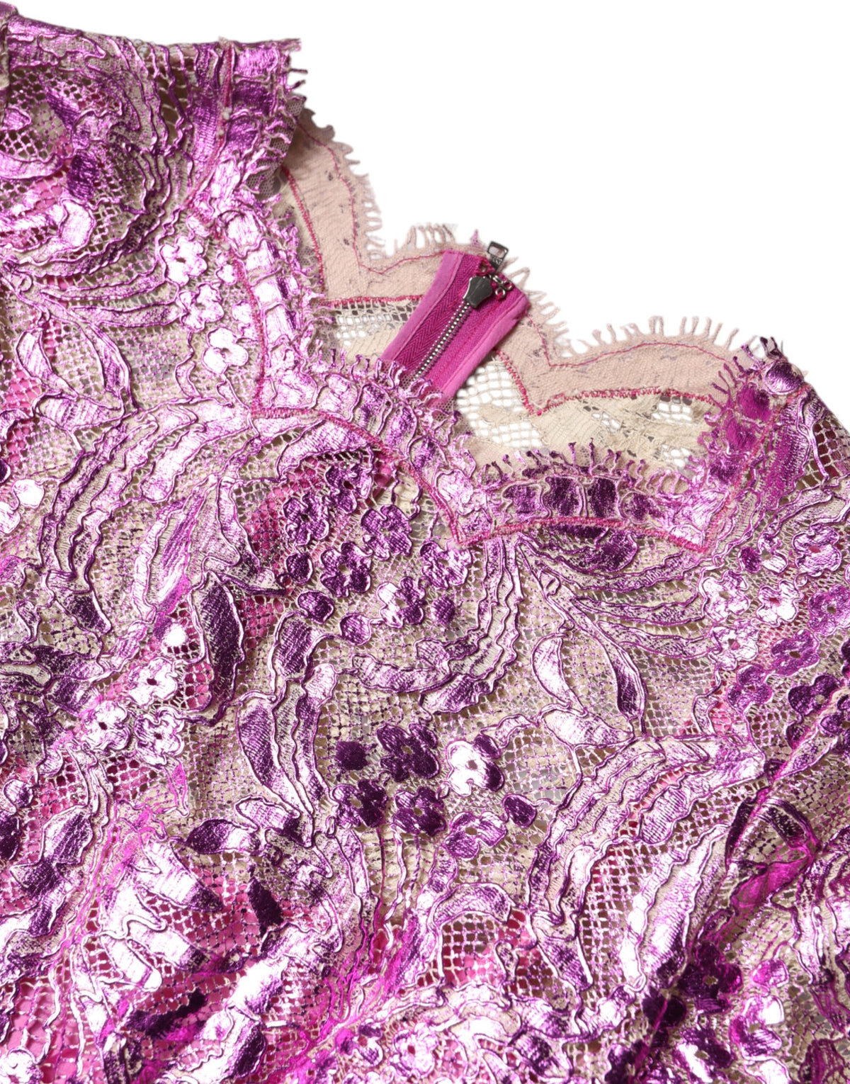 Dolce & Gabbana Fuchsiafarbenes Metallic-Mini-Kleid mit Blumenmuster