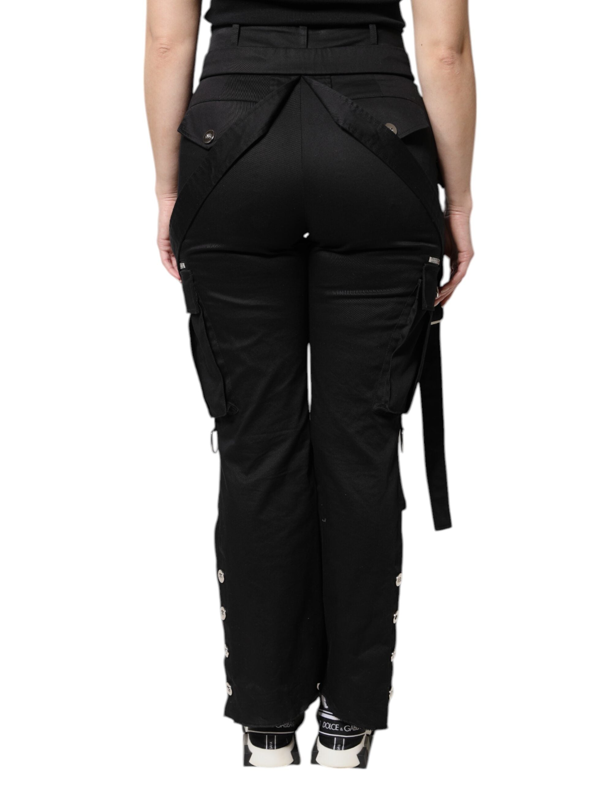 Dolce & Gabbana Schwarze Cargo-Hose aus Baumwolle mit hoher Taille