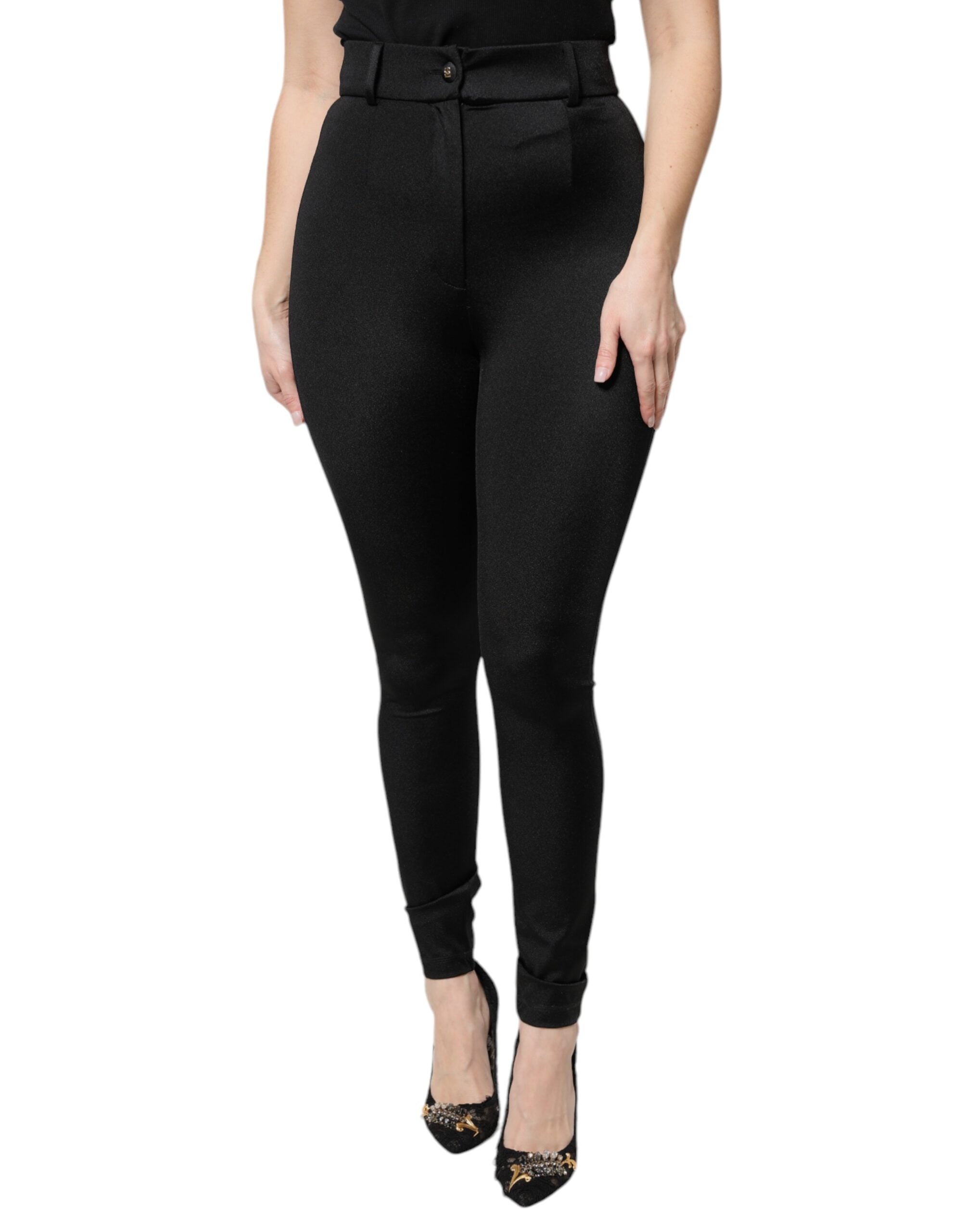 Dolce & Gabbana Schwarze Nylonhose mit hoher Taille und schmaler Passform