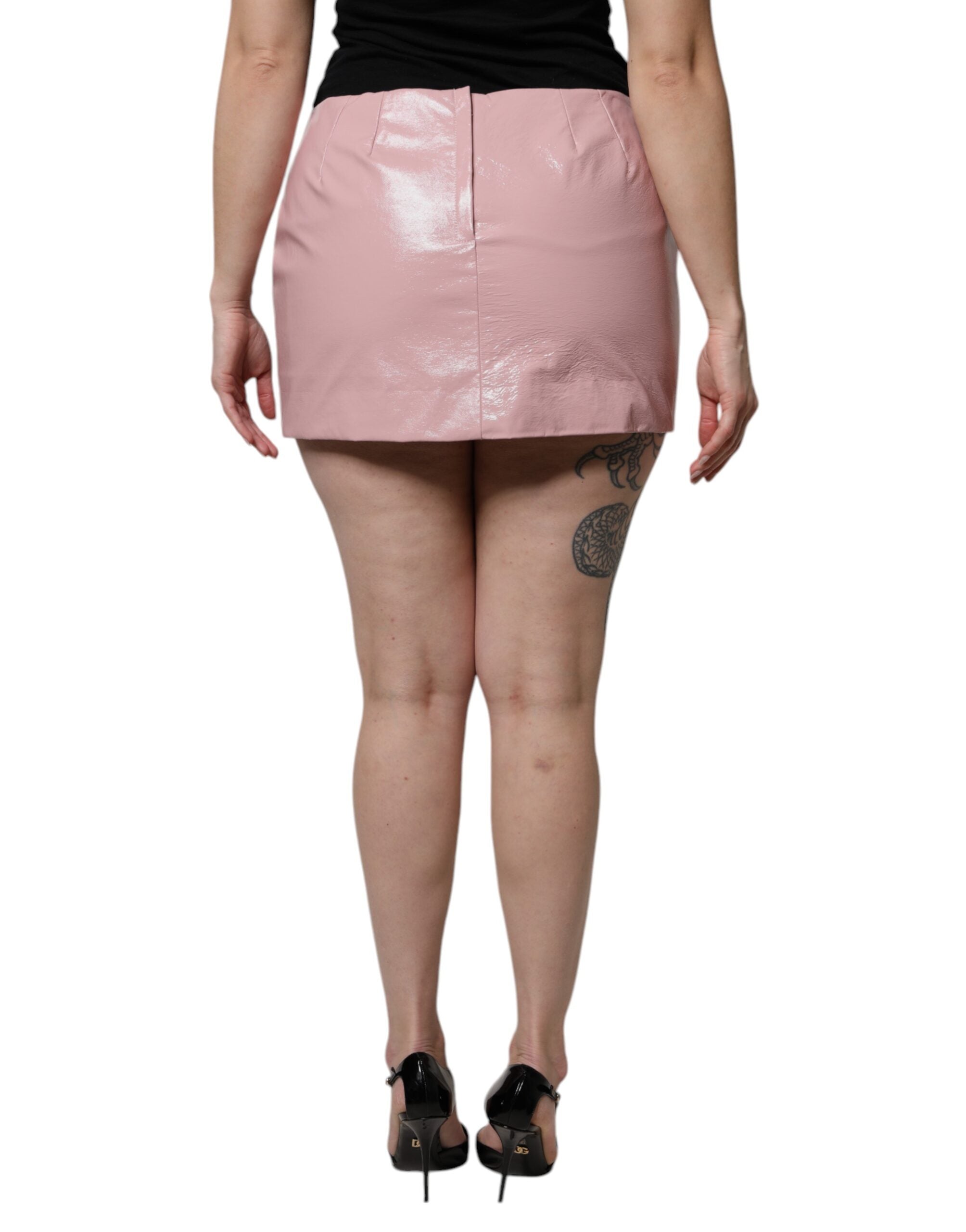 Dolce & Gabbana Glänzender pinkfarbener Baumwoll-Minirock mit hoher Taille