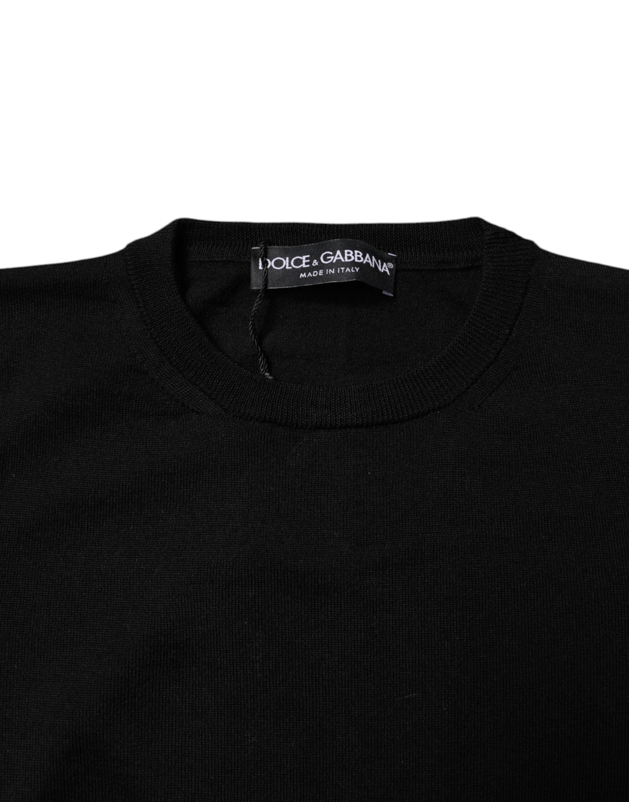 Dolce & Gabbana Schwarzer Pullover mit Rundhalsausschnitt aus Wollstrick