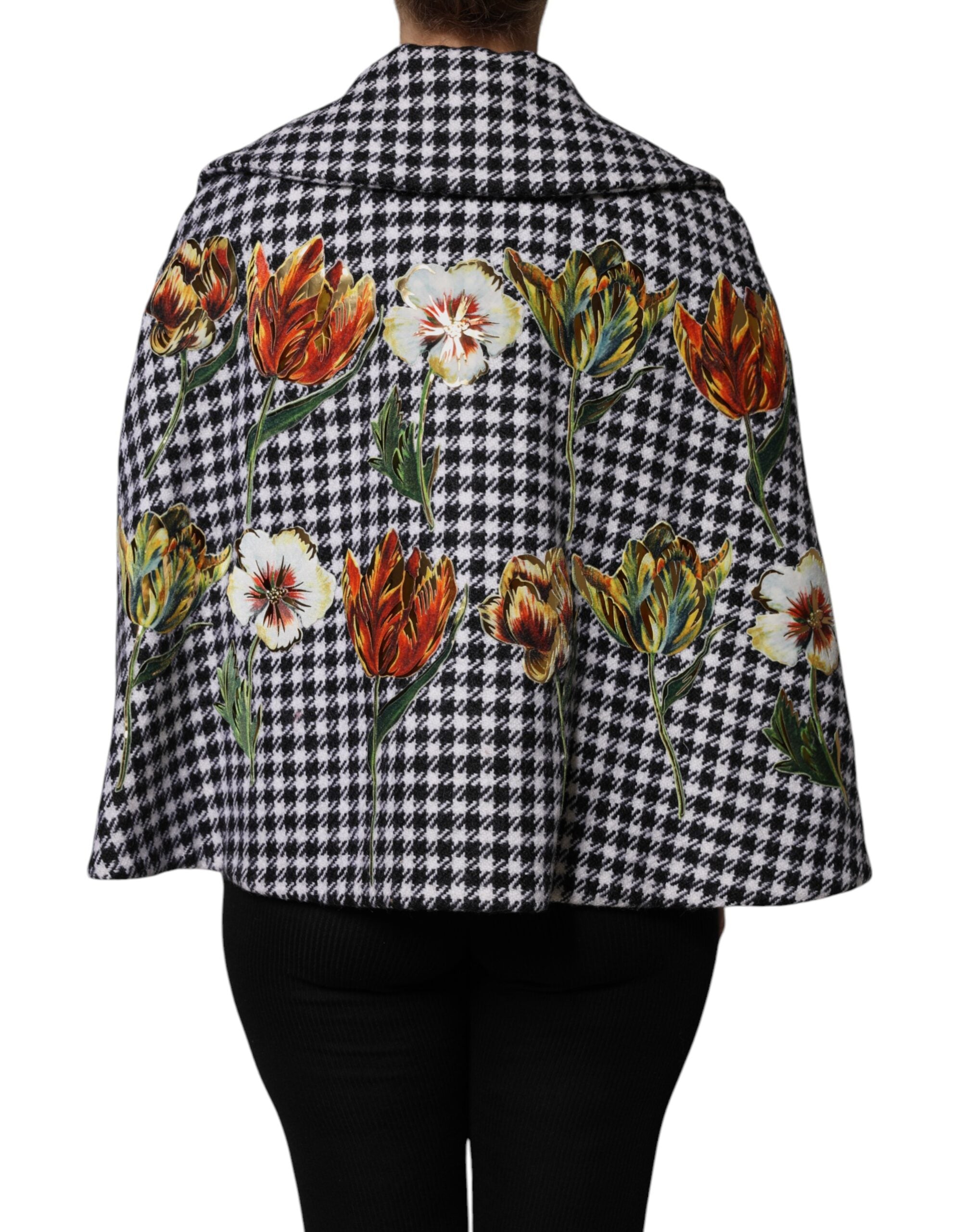 Dolce & Gabbana Schwarz Weiß Monochrom Gemusterte Floral Cape Jacke