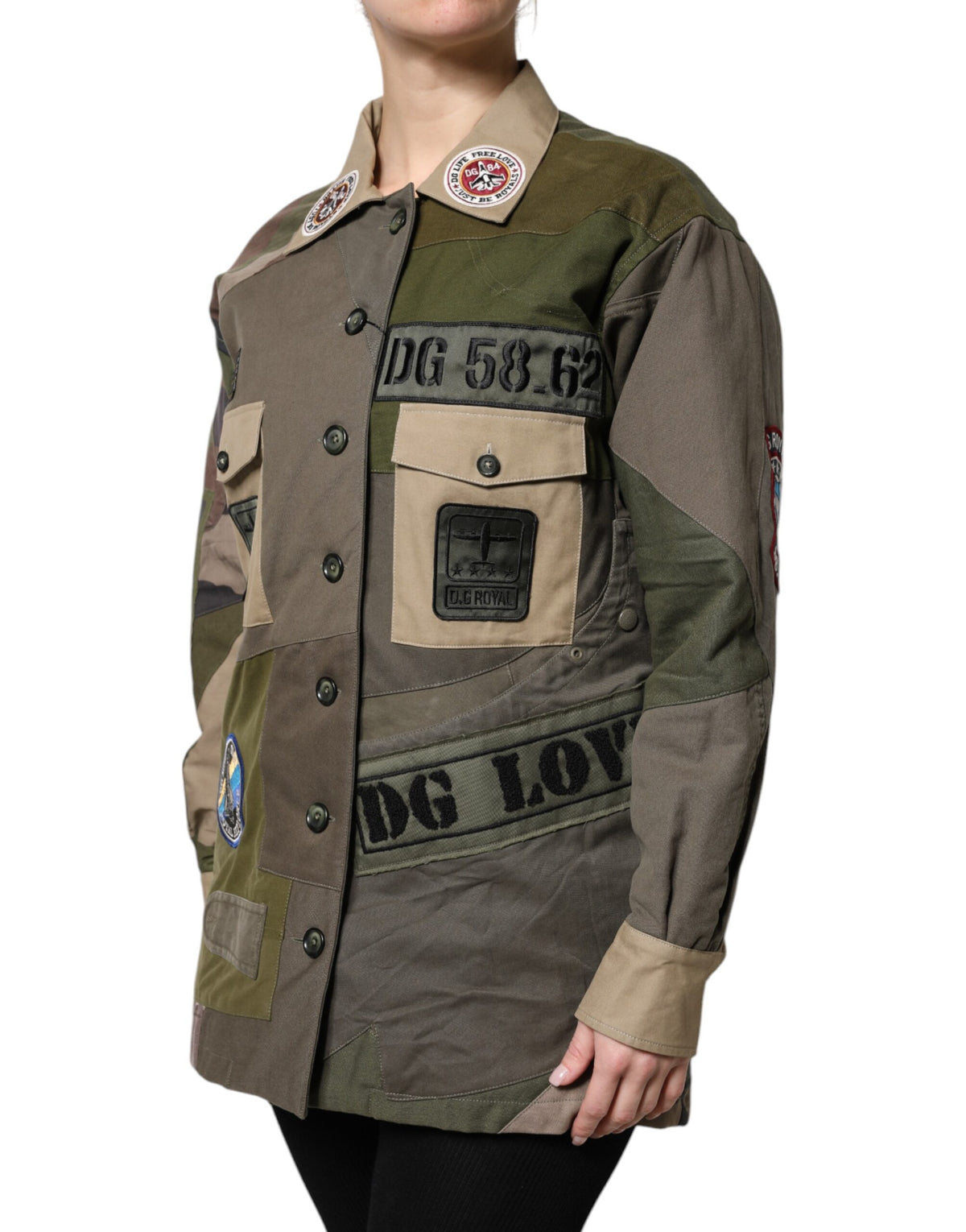 Dolce & Gabbana Militärgrüne Jacke aus Baumwolle mit Knopfleiste