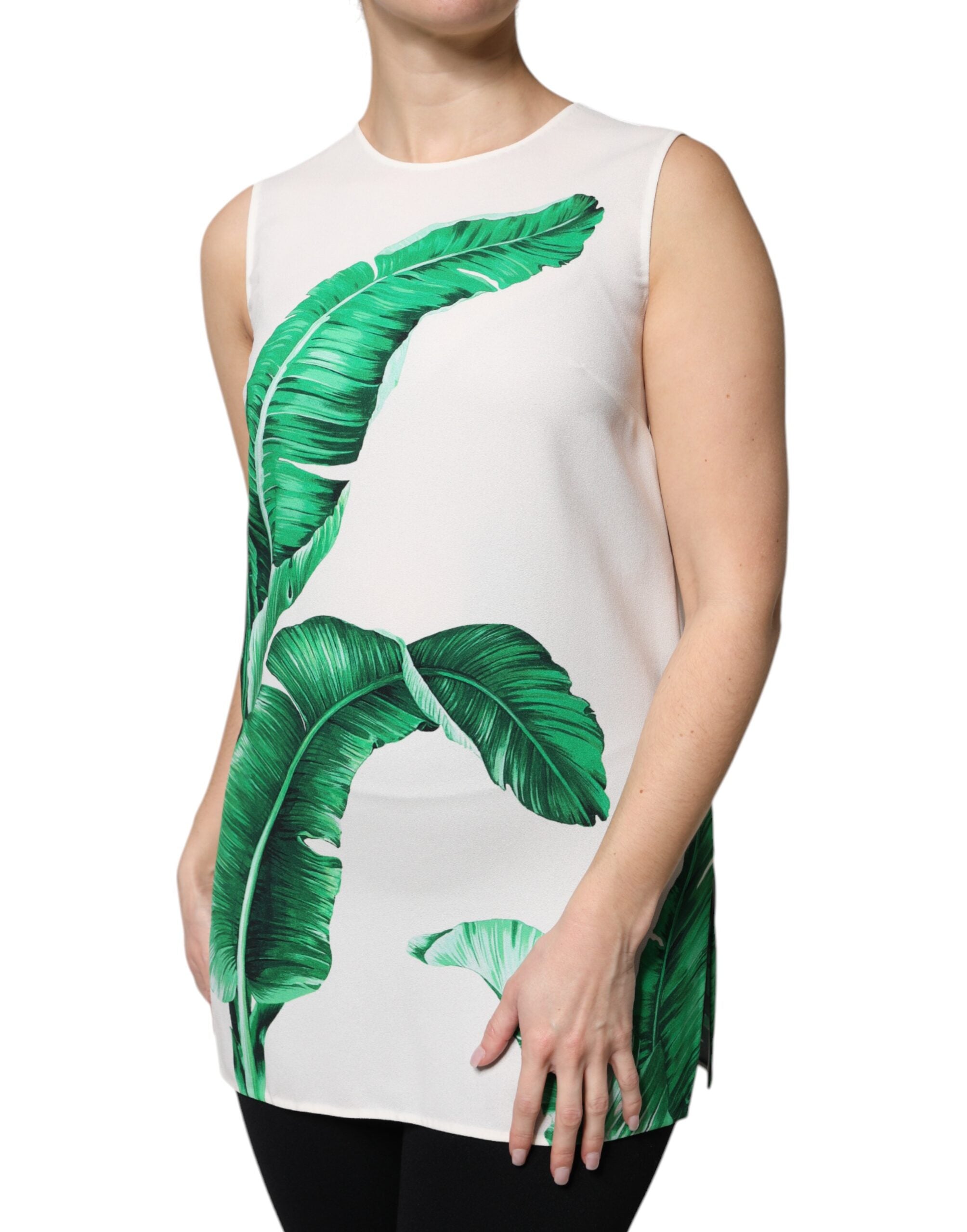 Dolce & Gabbana Weißes Bananenblatt Print Rundhals-Top
