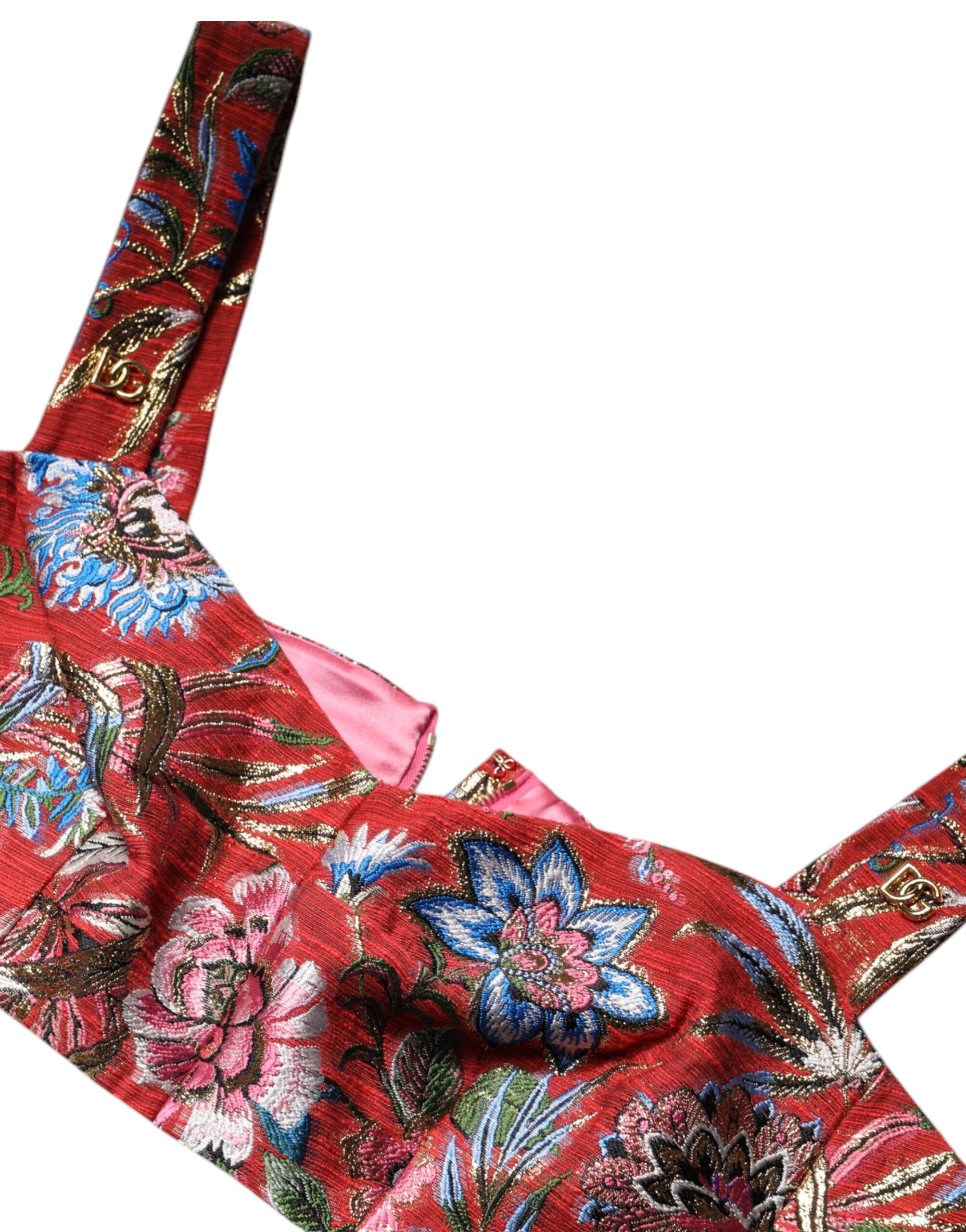 Dolce & Gabbana Rotes, geblümtes Brokat-Bustier-Korsett-Top