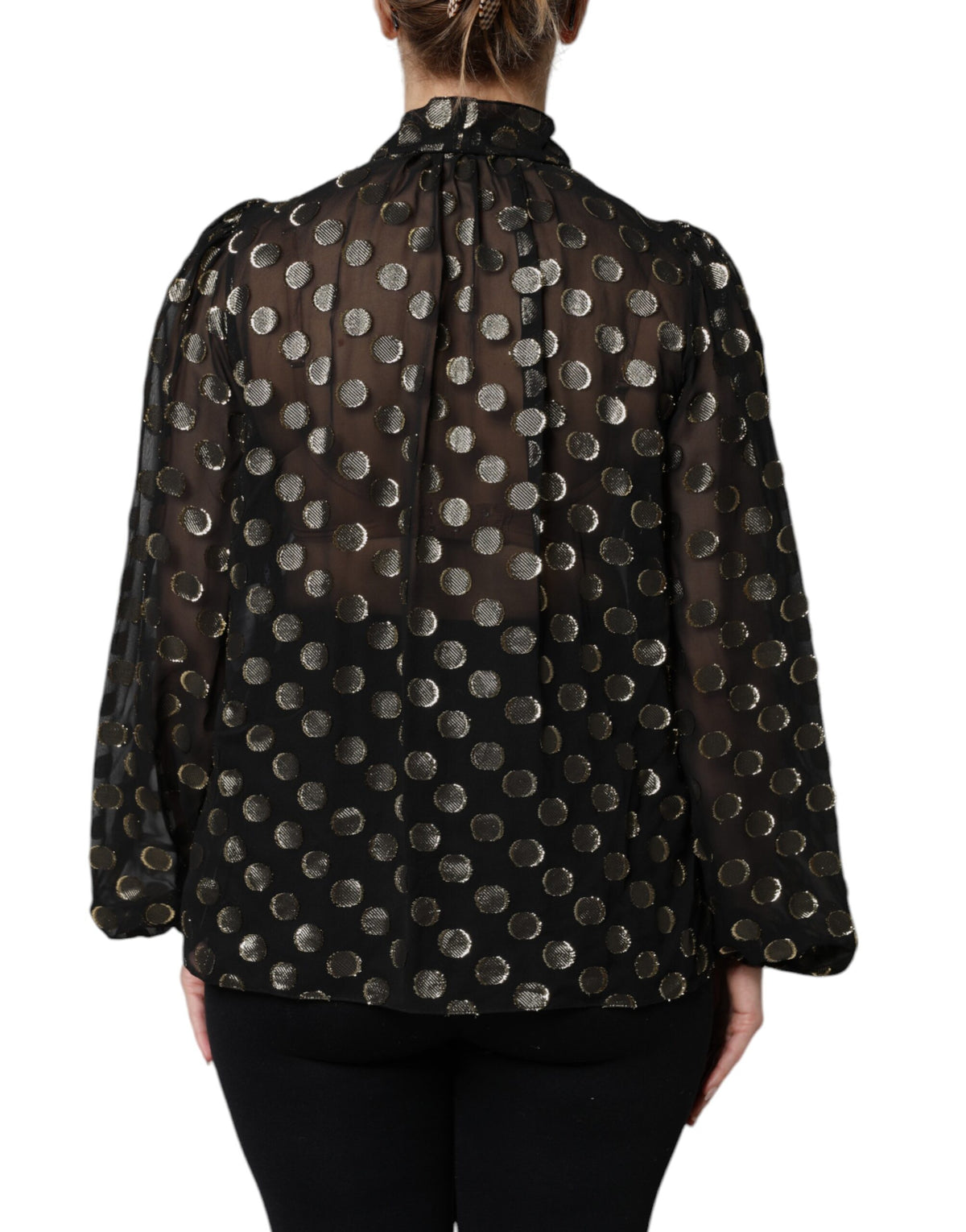 Dolce & Gabbana Schwarzes Blusentop mit geschnürtem Halsausschnitt und Polka Dots