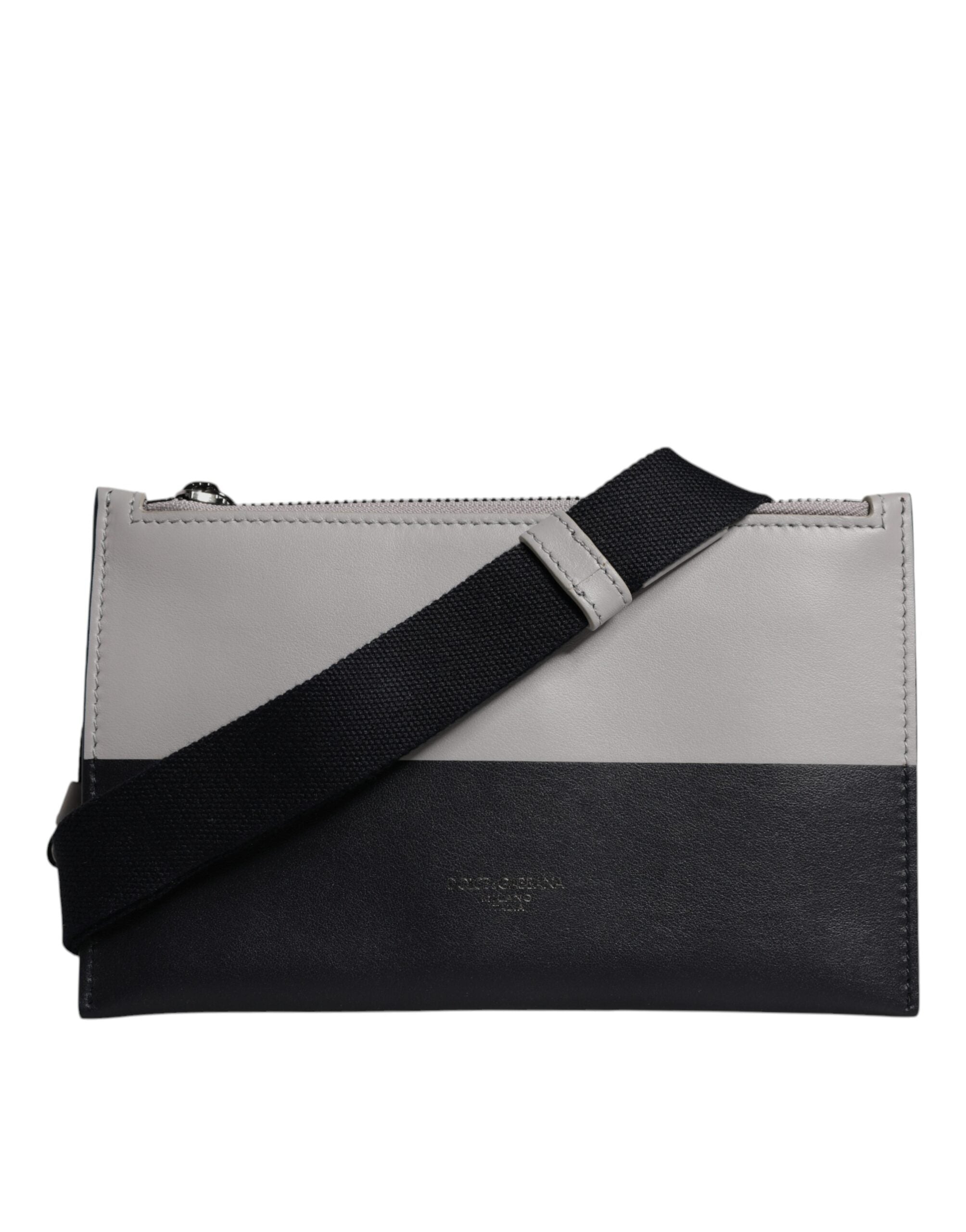 Dolce & Gabbana Schwarz-weißes Leder mit Logo-Prägung Crossbody Bag