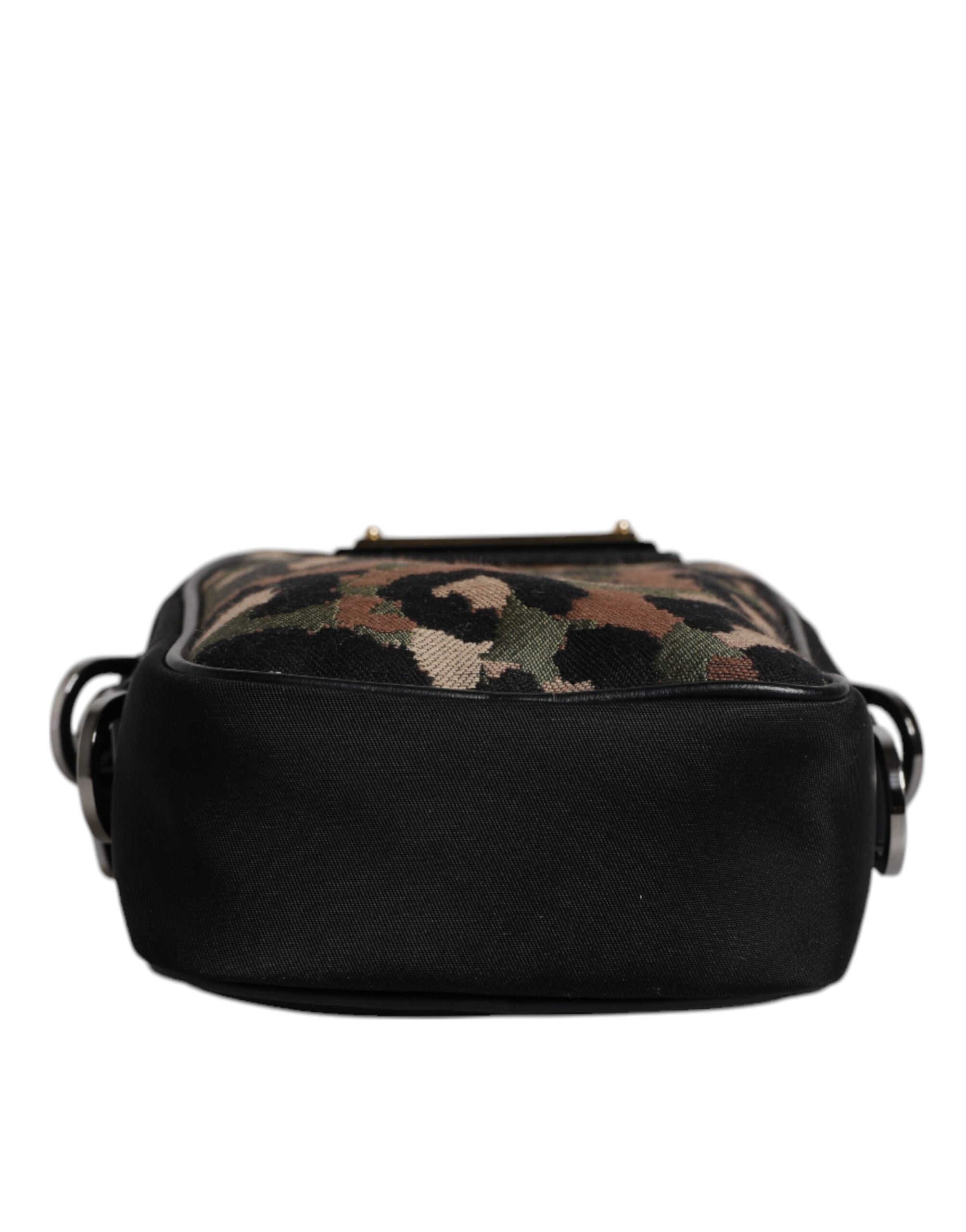 Dolce & Gabbana Multicolor Leopard Jacquard Logo Plaque Halsband Tasche