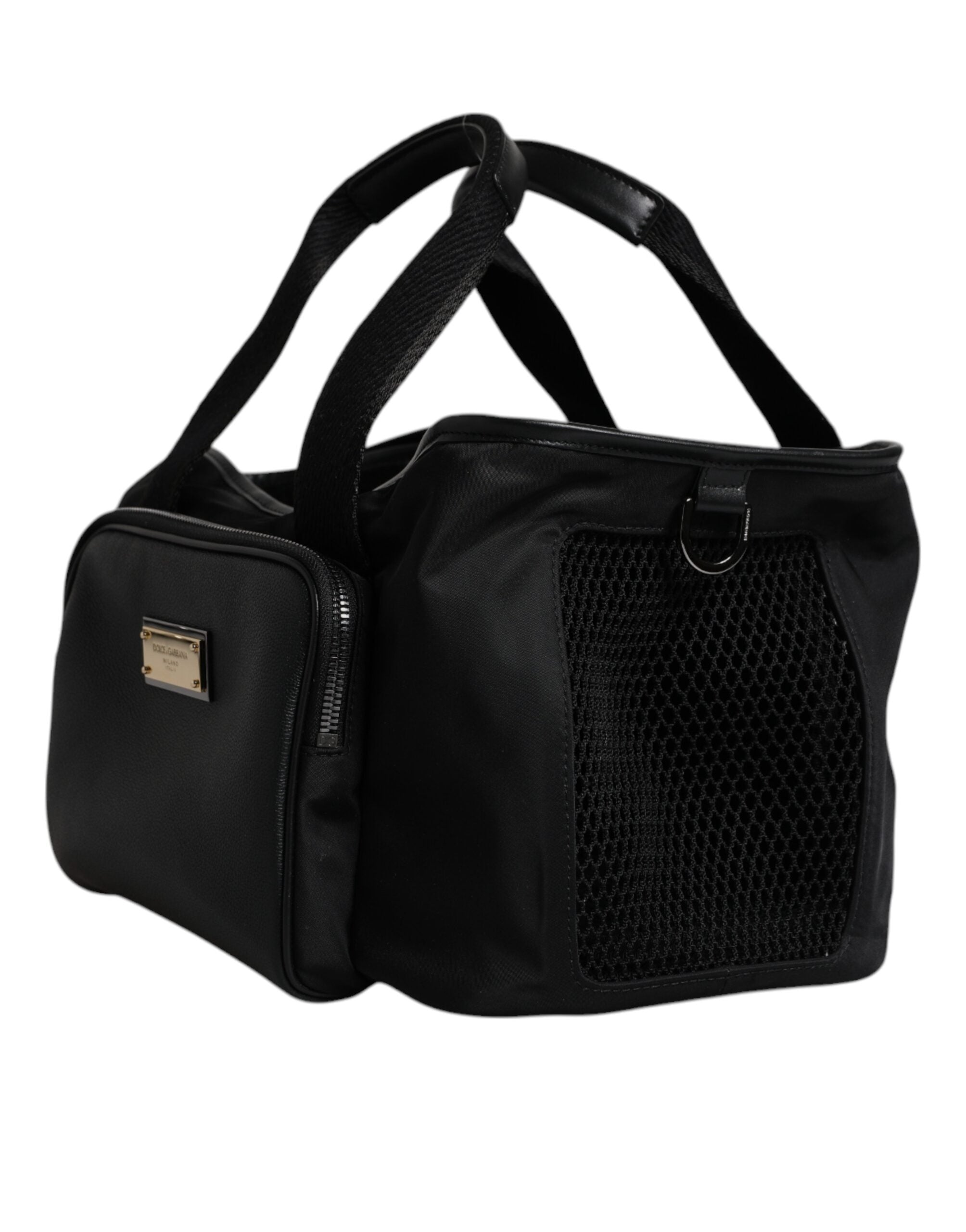 Dolce & Gabbana Schwarzer Schultergurt Pet Carry Logo Plaque Tasche