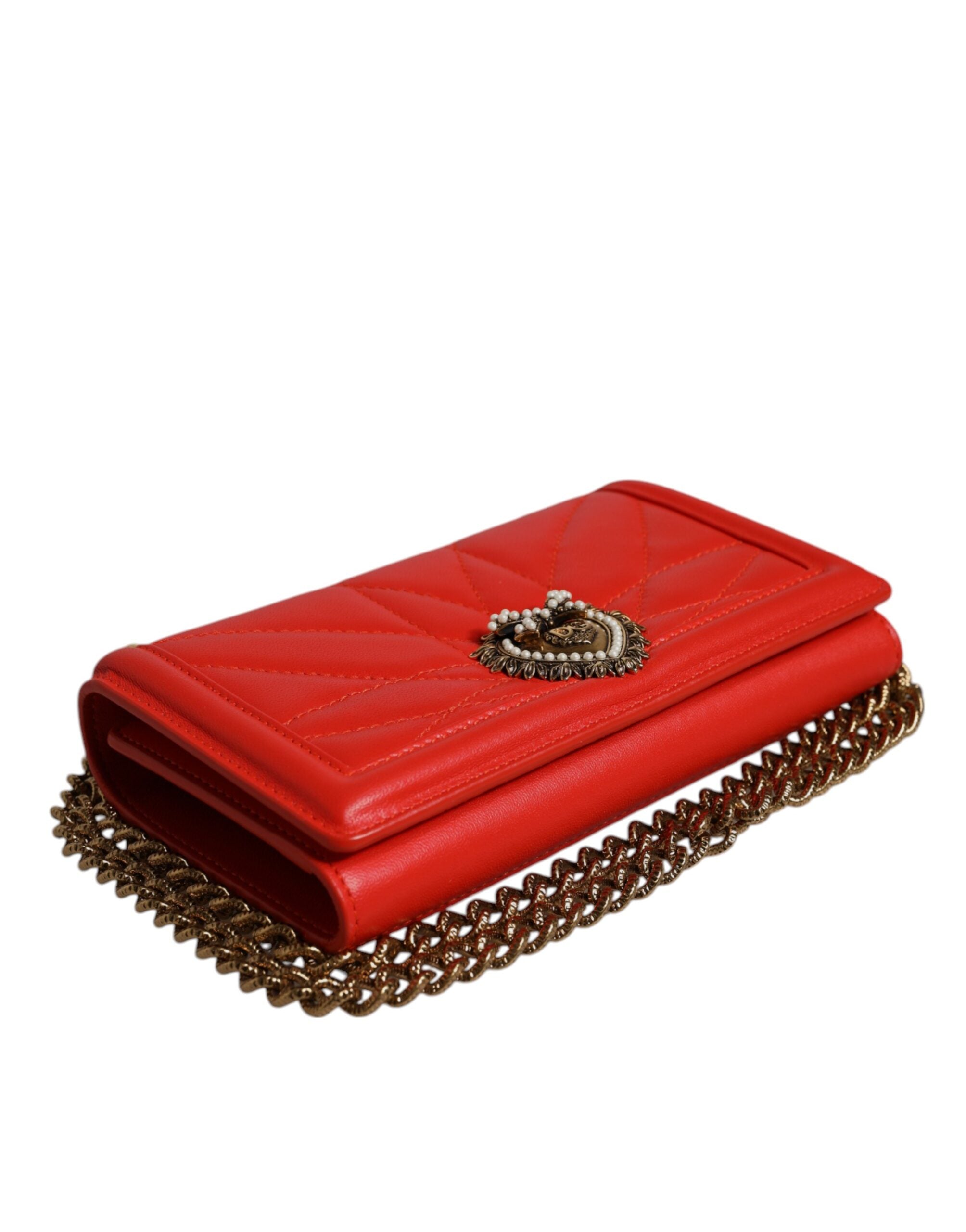 Dolce & Gabbana Rote gesteppte Devotion Crossbody Kette Telefon Hülle Tasche