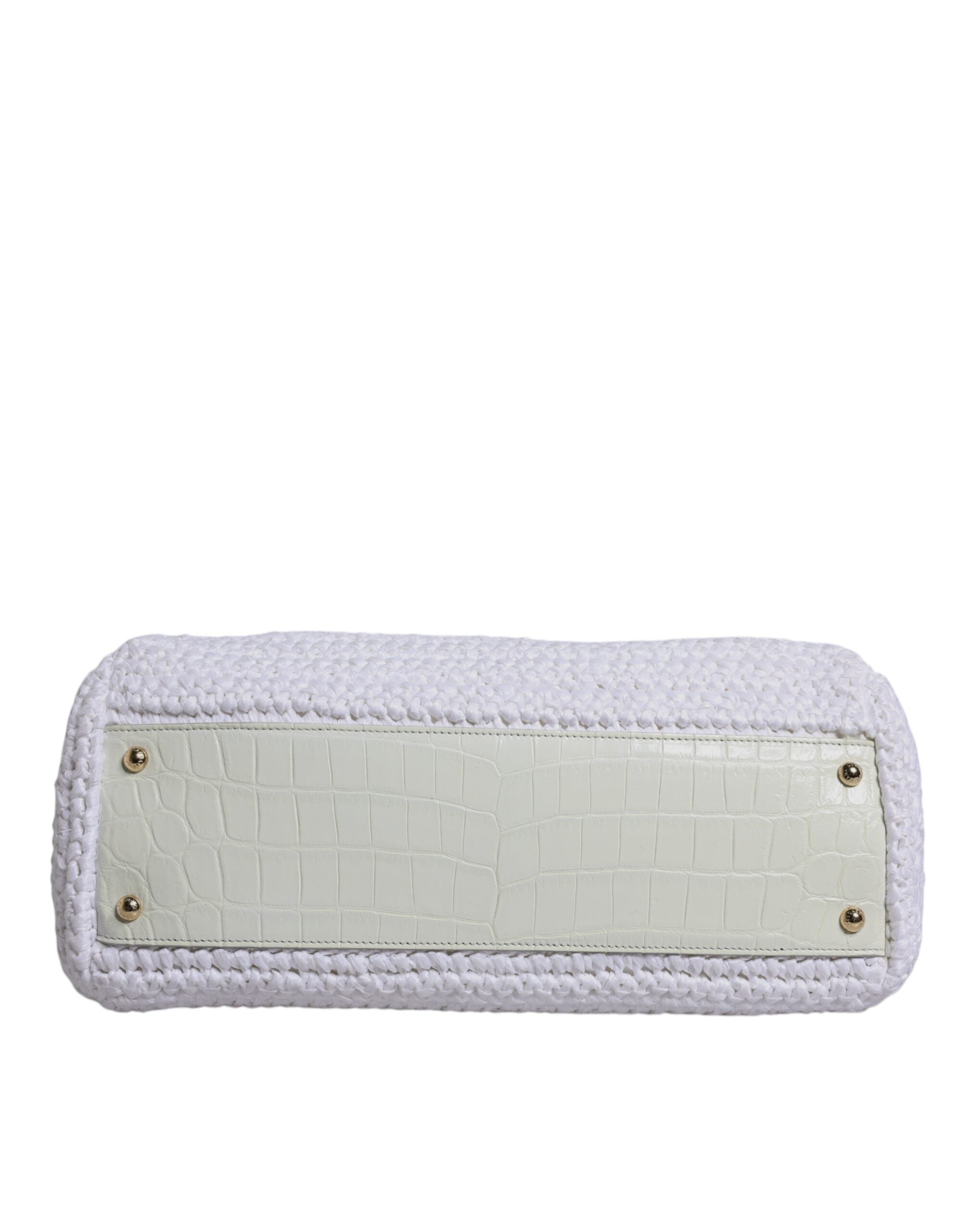 Dolce & Gabbana Weiße Rafia Leder Umhängetasche mit oberem Griff