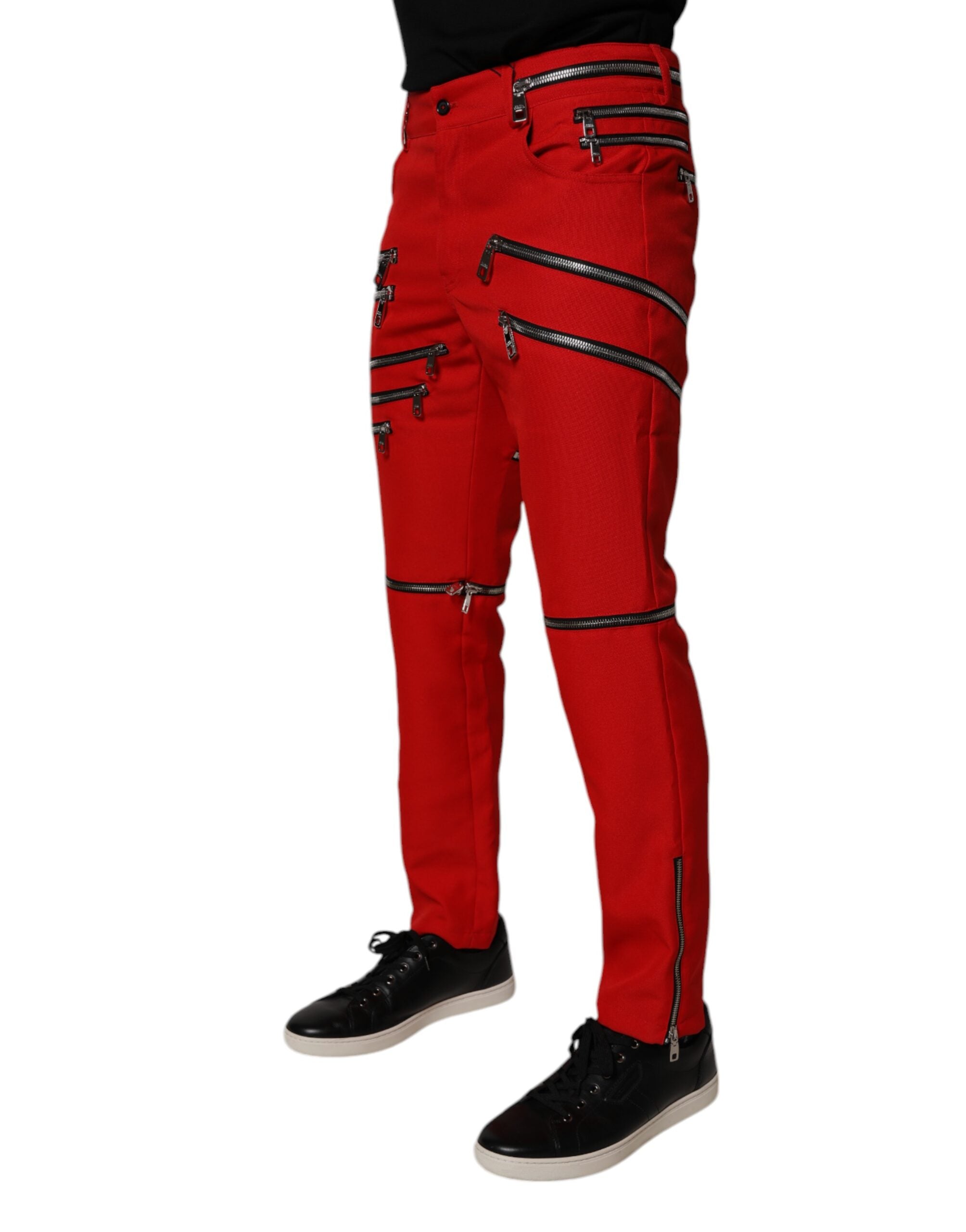 Dolce & Gabbana Rote gerade Hose mit Reißverschluss und Verzierungen
