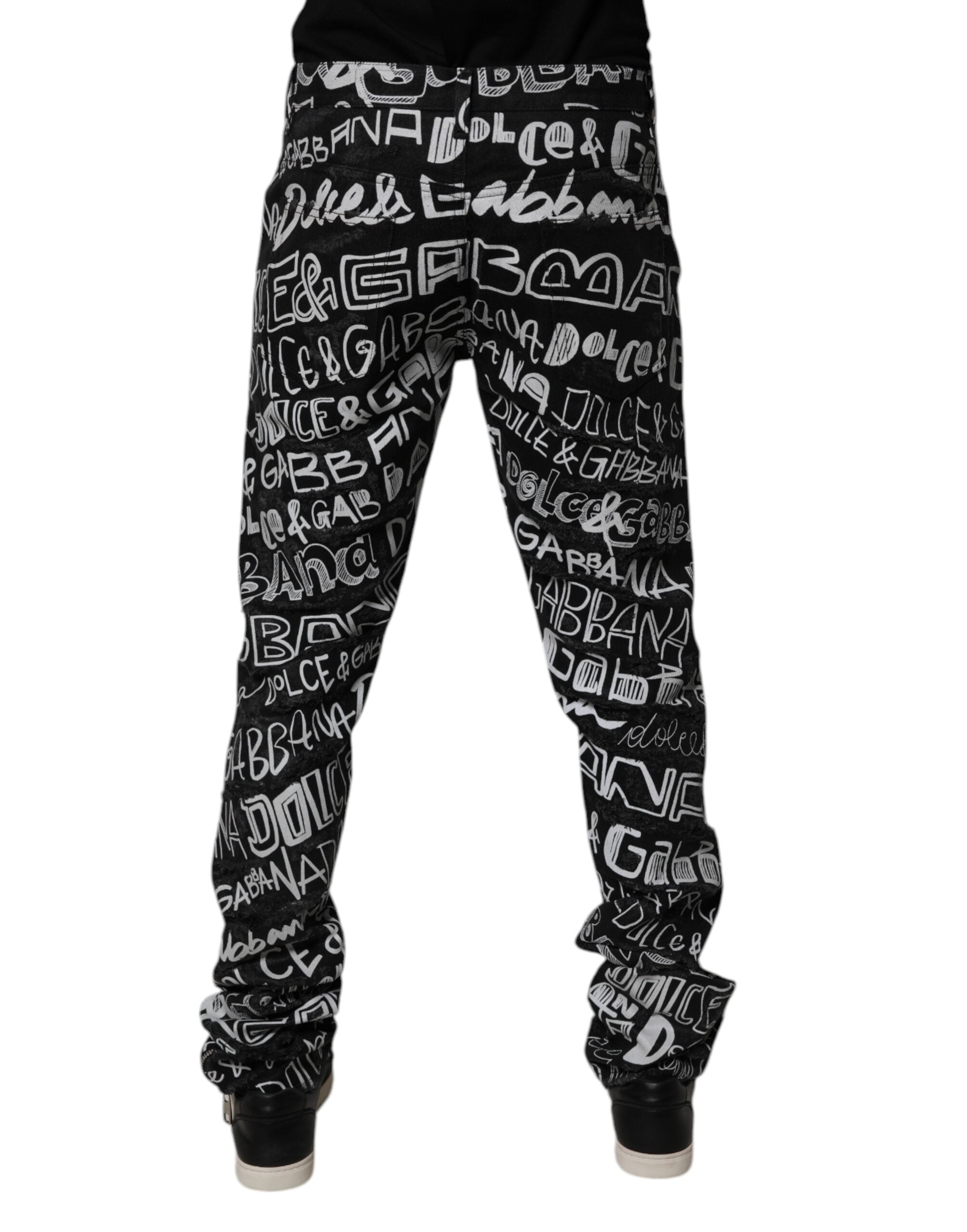 Dolce & Gabbana Schwarze Logo bedruckte Straight Denim Jeans aus Baumwolle