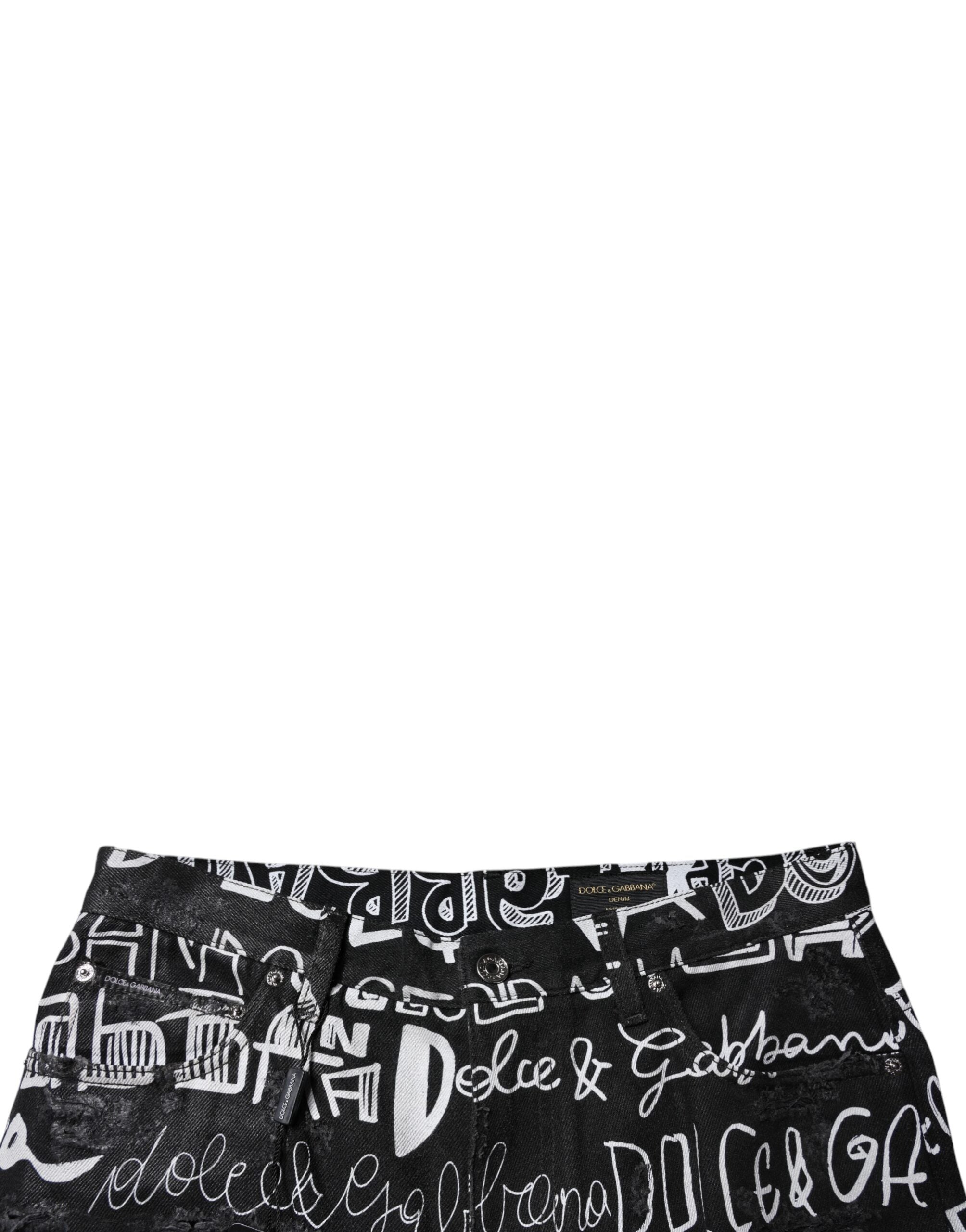 Dolce & Gabbana Schwarze Logo bedruckte Straight Denim Jeans aus Baumwolle