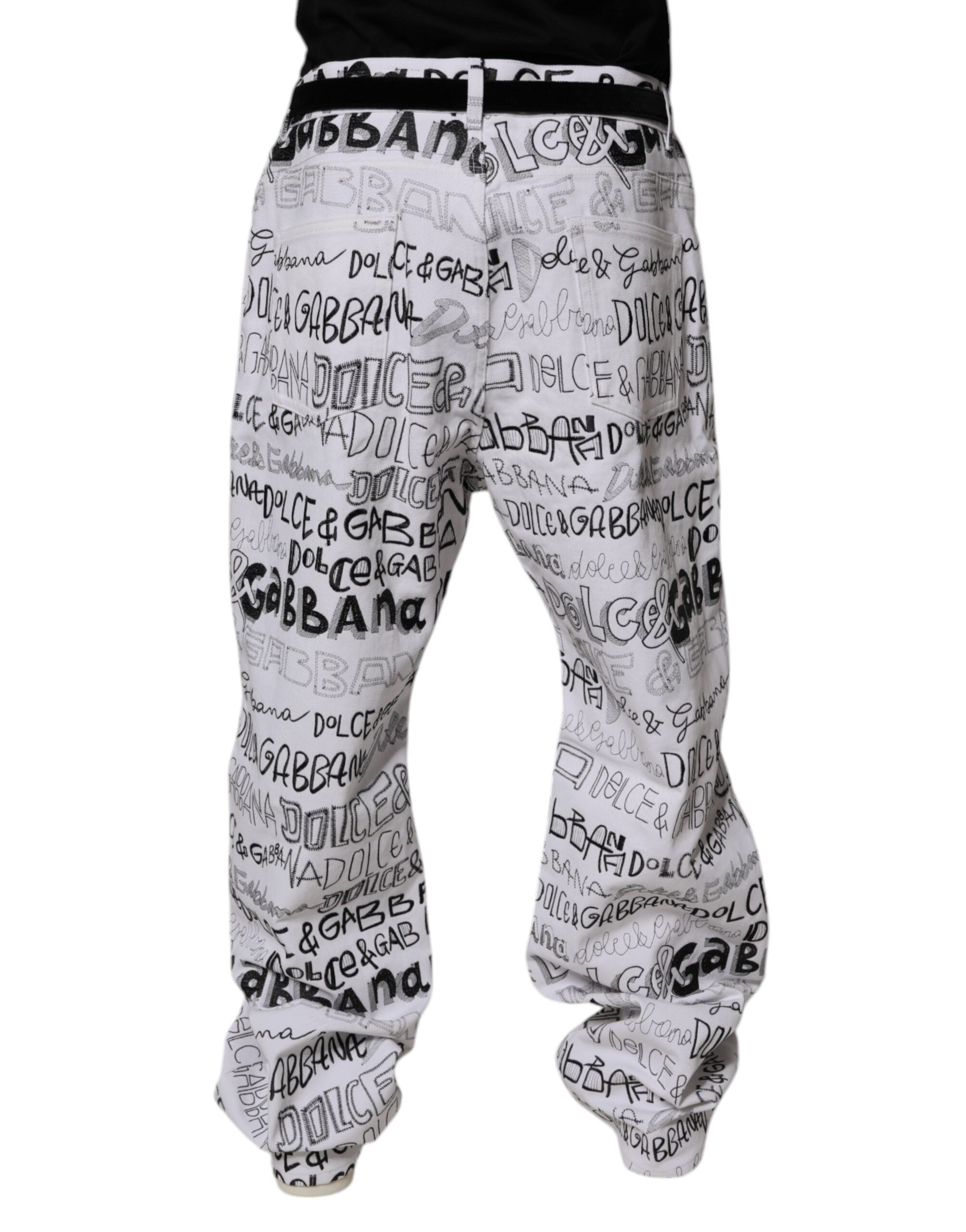 Dolce & Gabbana Weiße Logo Print Straight Herren Denim Jeans