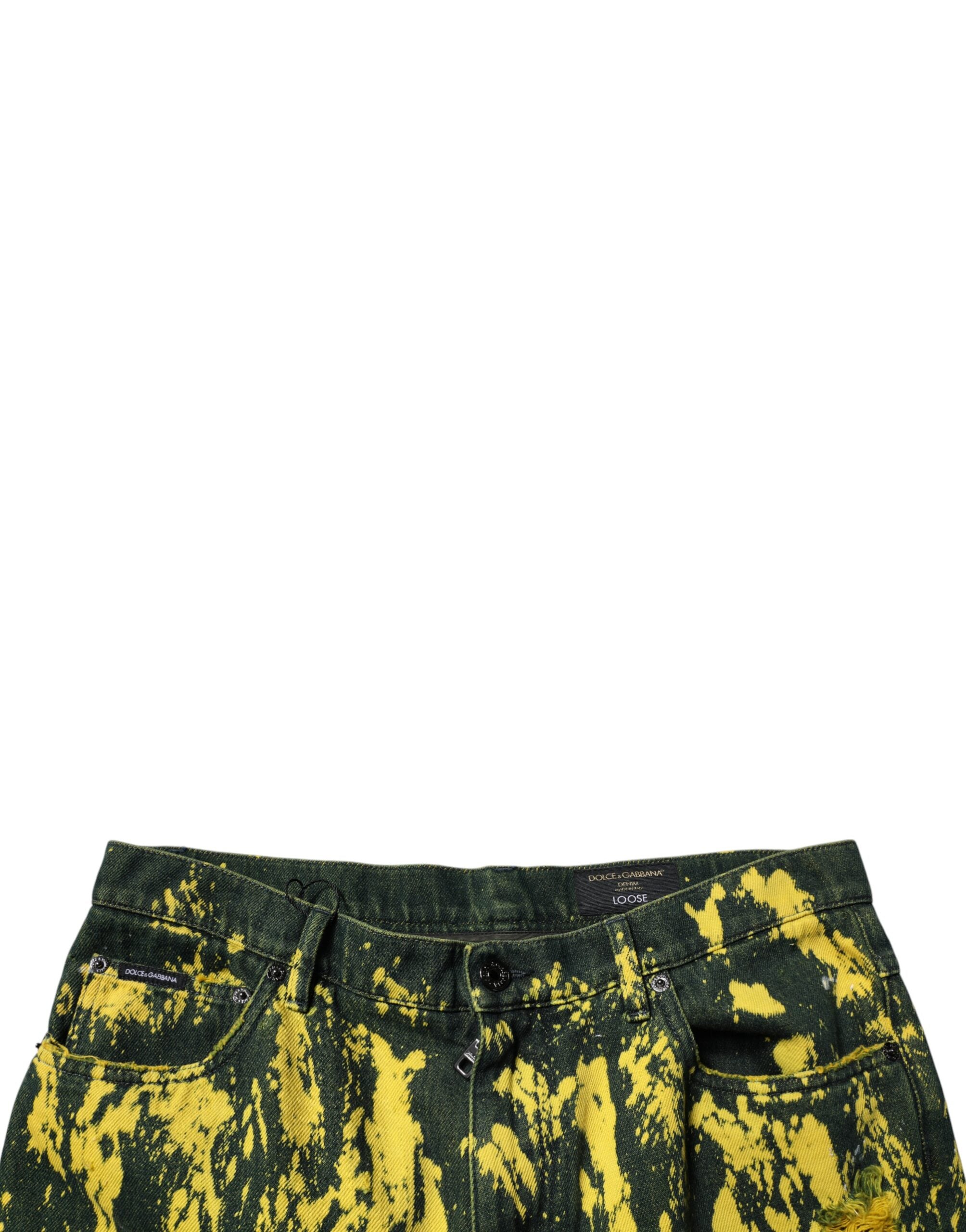 Dolce & Gabbana Schwarz Gelb Tie Dye Tattered Skinny Männer Denim Jeans