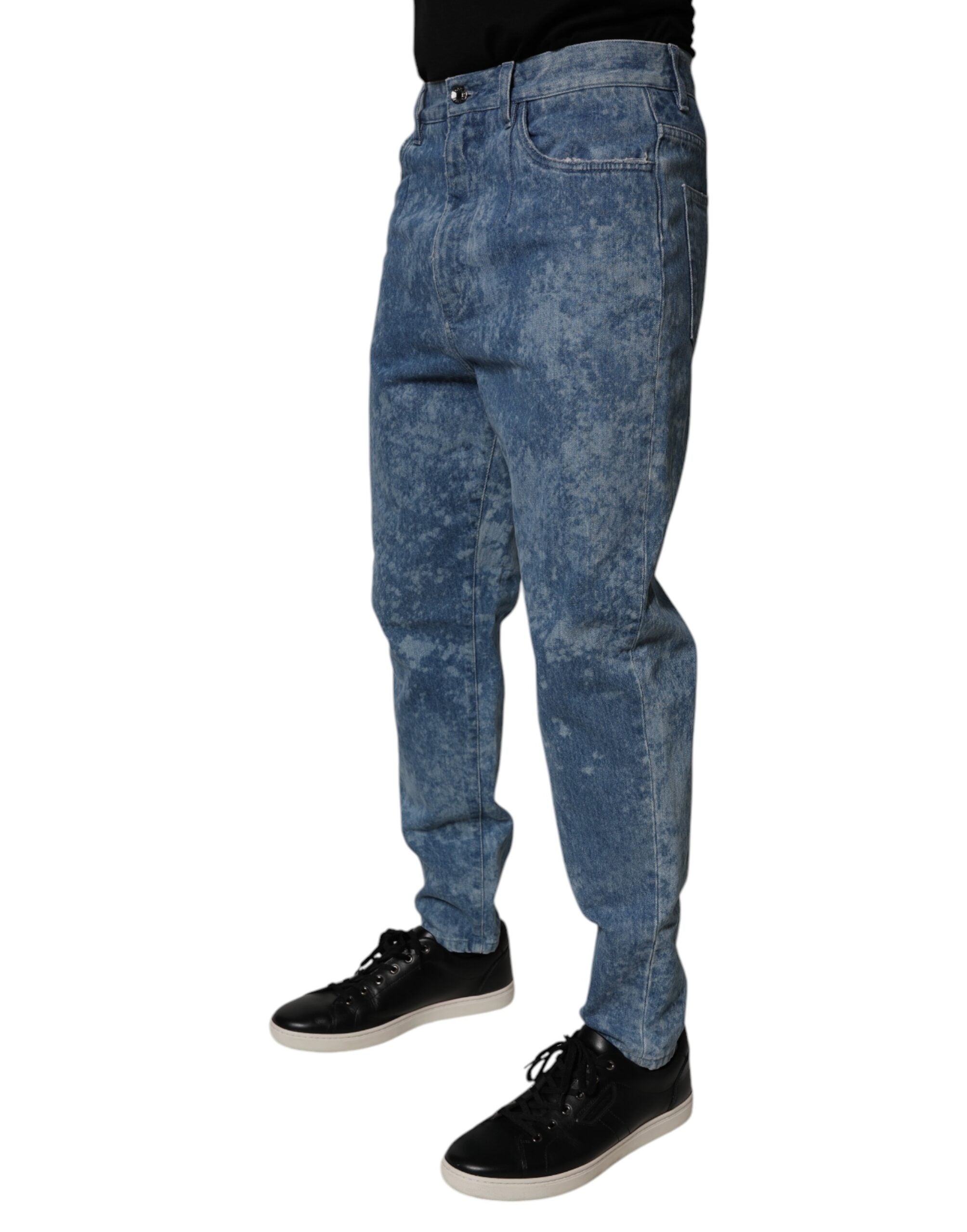 Dolce & Gabbana Blaue Tie Dye Baumwolle Skinny Männer Denim Jeans