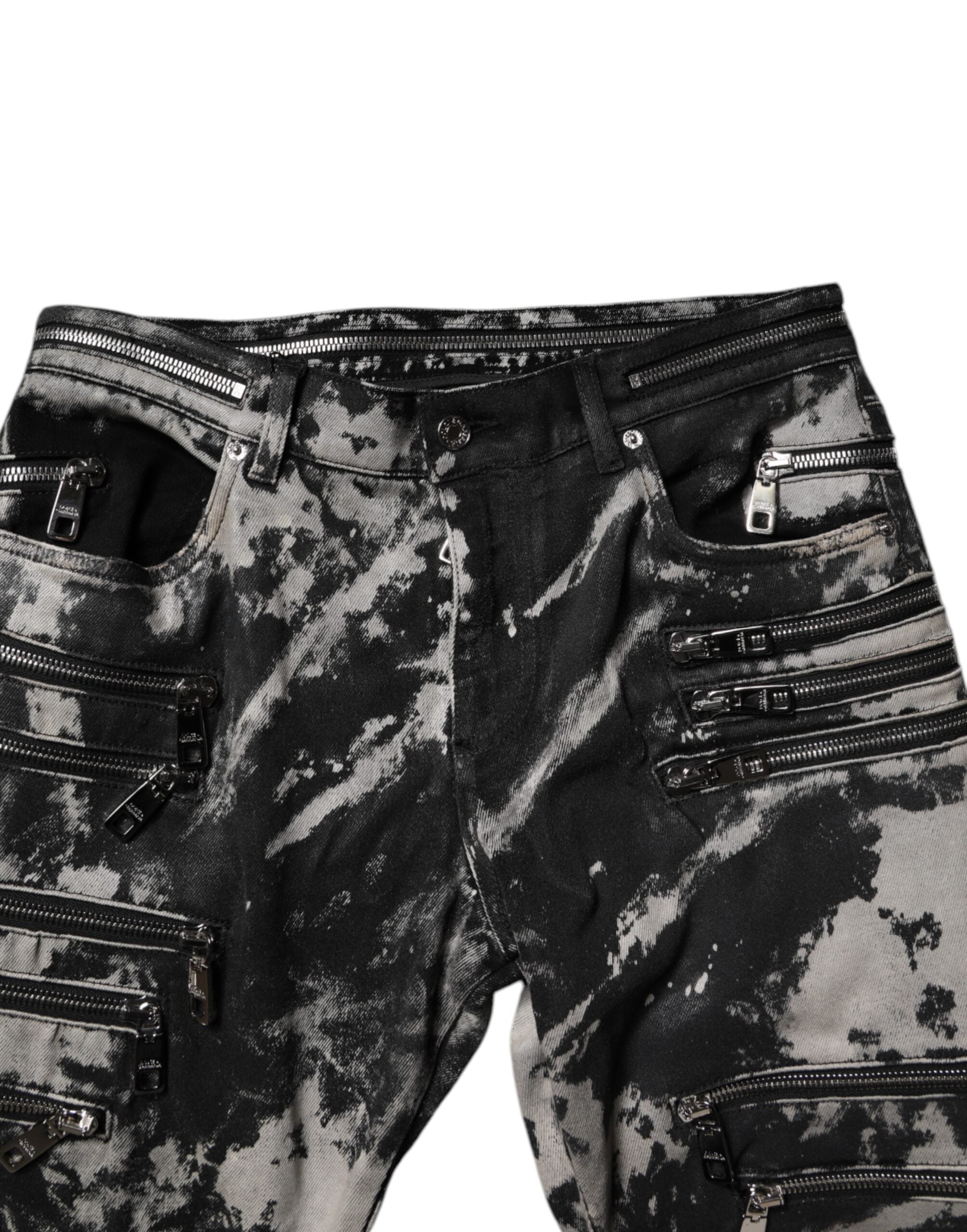 Dolce & Gabbana Schwarze Tie Dye Cotton Skinny Zip Denim Jeans