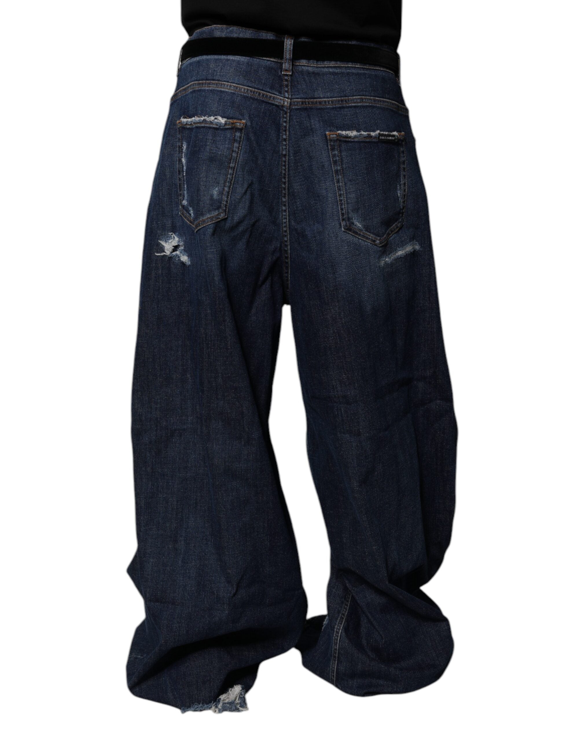 Dolce & Gabbana Dunkelblaue zerfledderte Jeans mit weitem Bein für Männer aus Denim