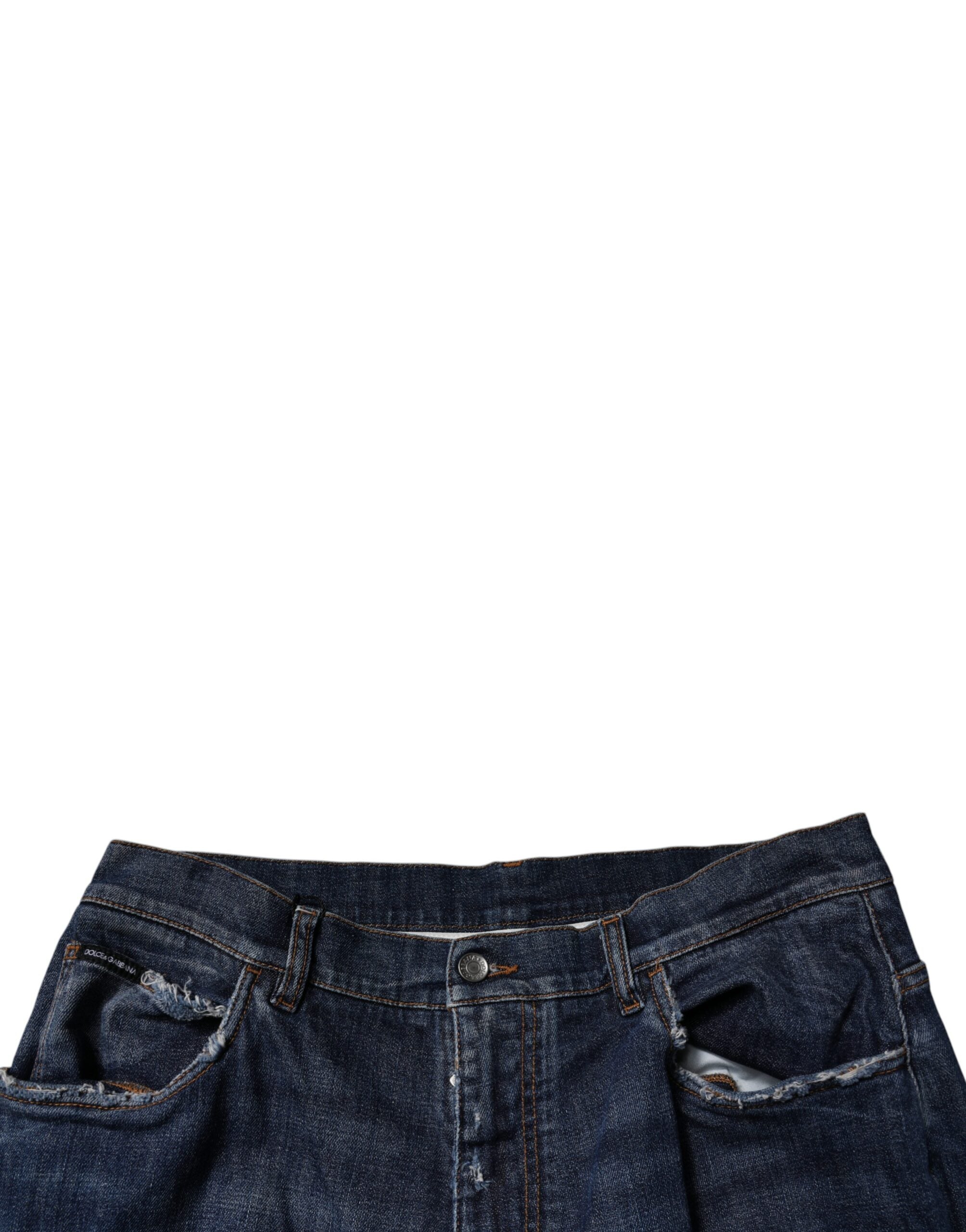 Dolce & Gabbana Dunkelblaue zerfledderte Jeans mit weitem Bein für Männer aus Denim