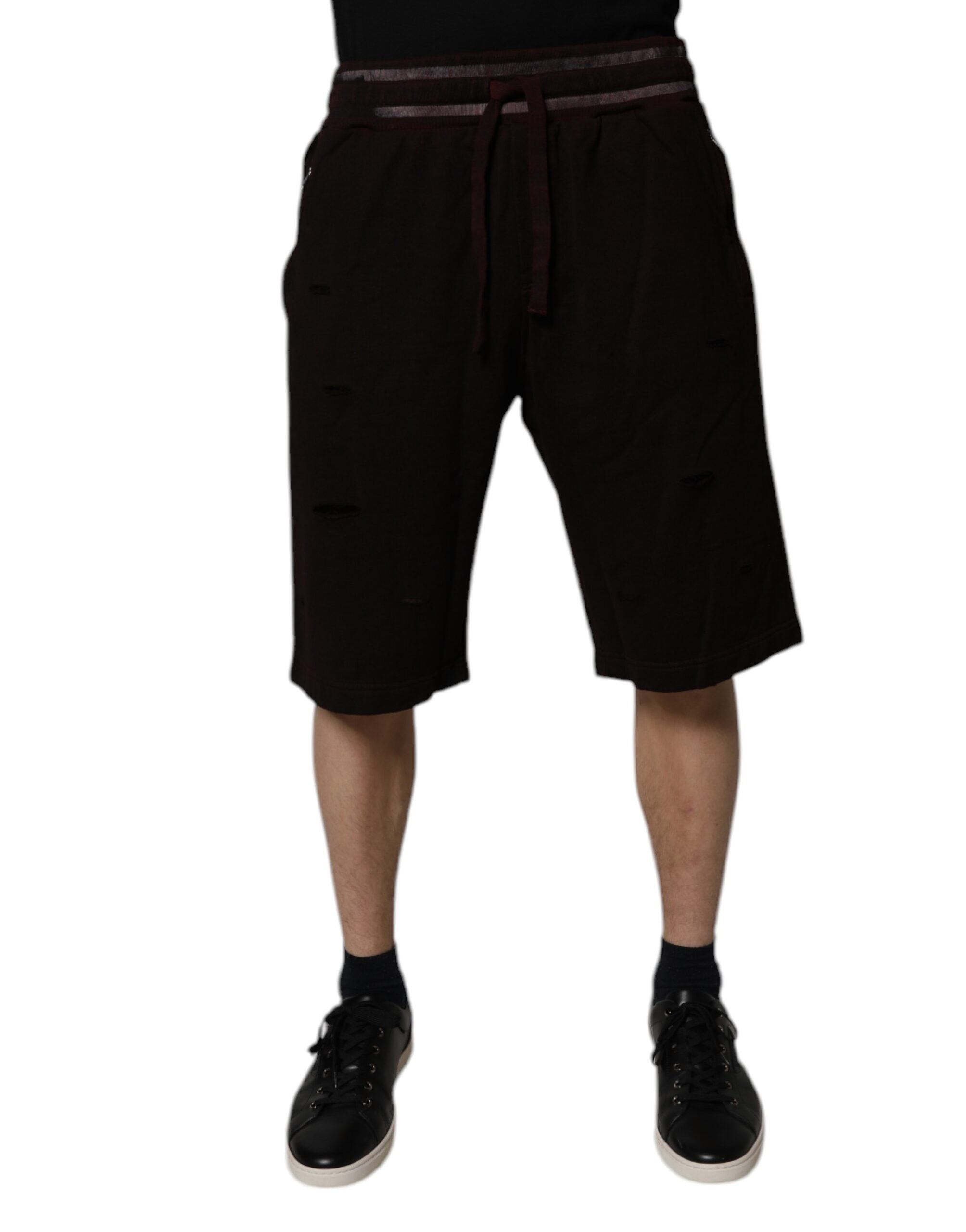 Dolce & Gabbana Maroon Baumwolle Logo Plaque Männer Bermuda Shorts