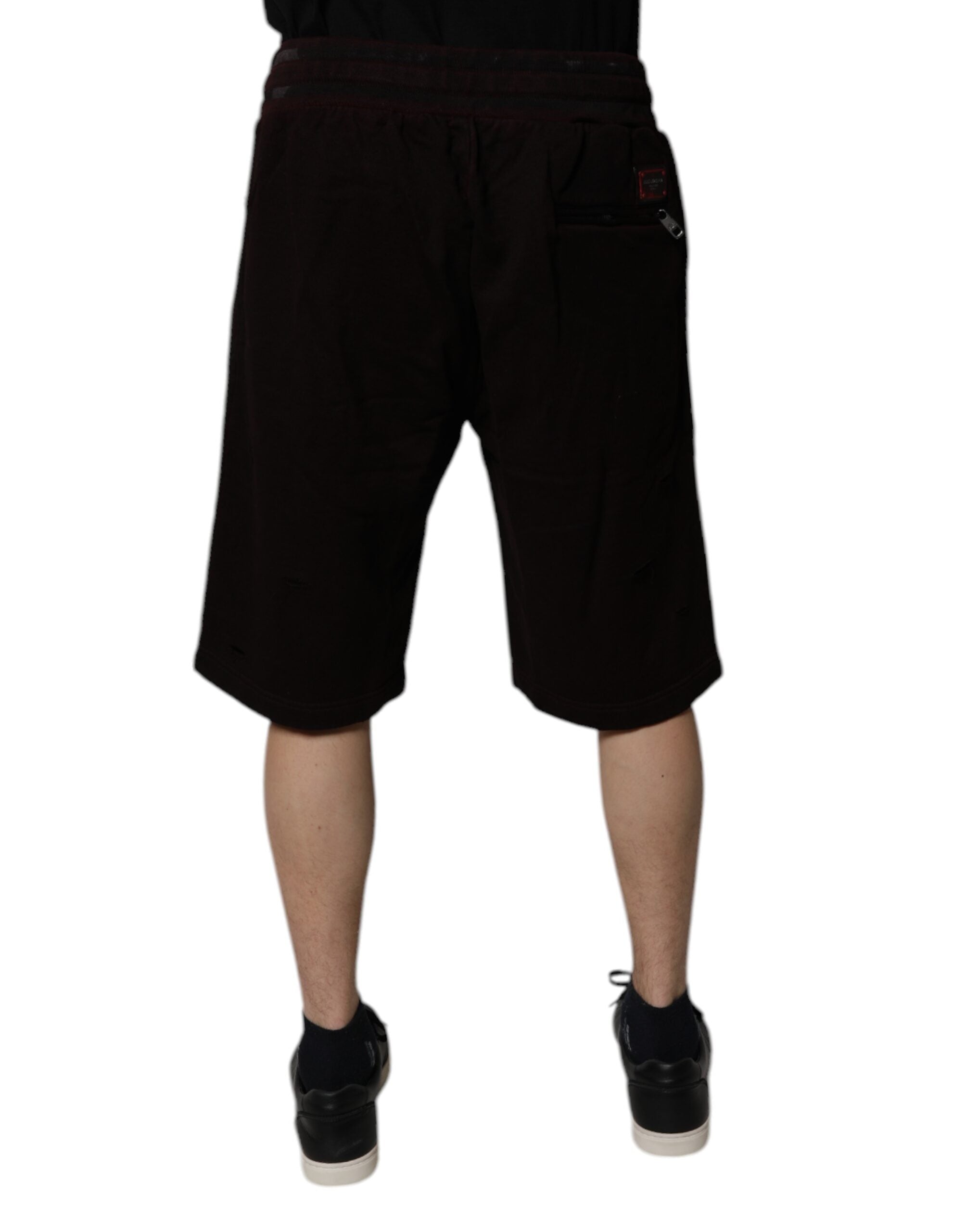 Dolce & Gabbana Maroon Baumwolle Logo Plaque Männer Bermuda Shorts