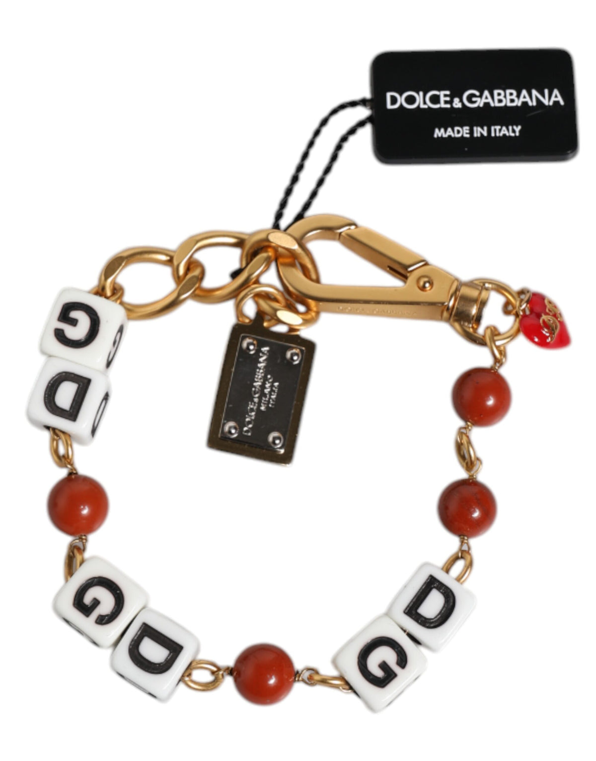 Dolce & Gabbana Multicolor Gold-Ton Messing Kette DG Logo Würfel-Armband
