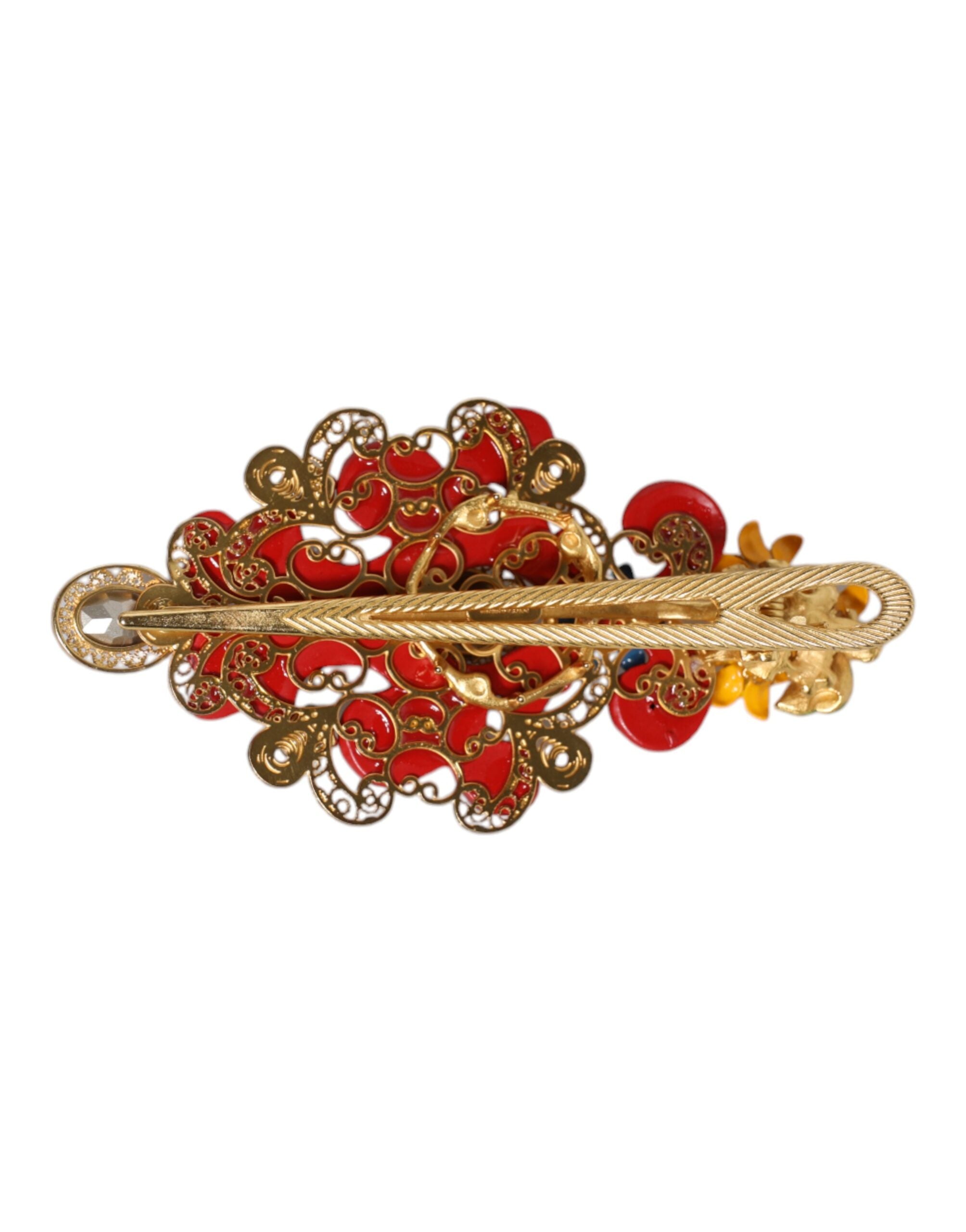 Dolce & Gabbana Multicolor Frühling CARRETTO Gold Messing Kristall Haarspange