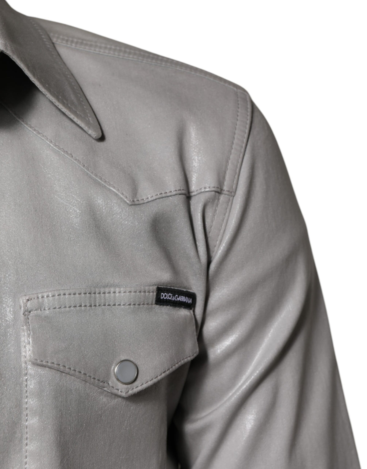 Dolce & Gabbana Metallisch graues Baumwollhemd mit Knopfleiste