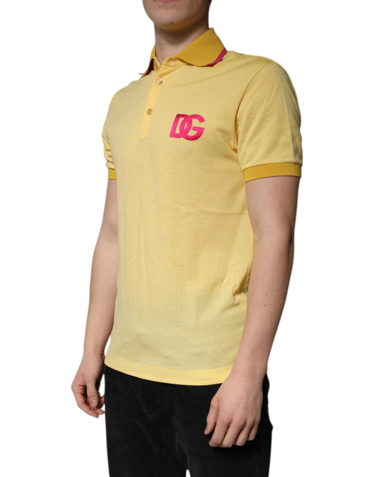 Dolce & Gabbana Gelbes Logo-Polo-T-Shirt aus Baumwolle mit Kragen