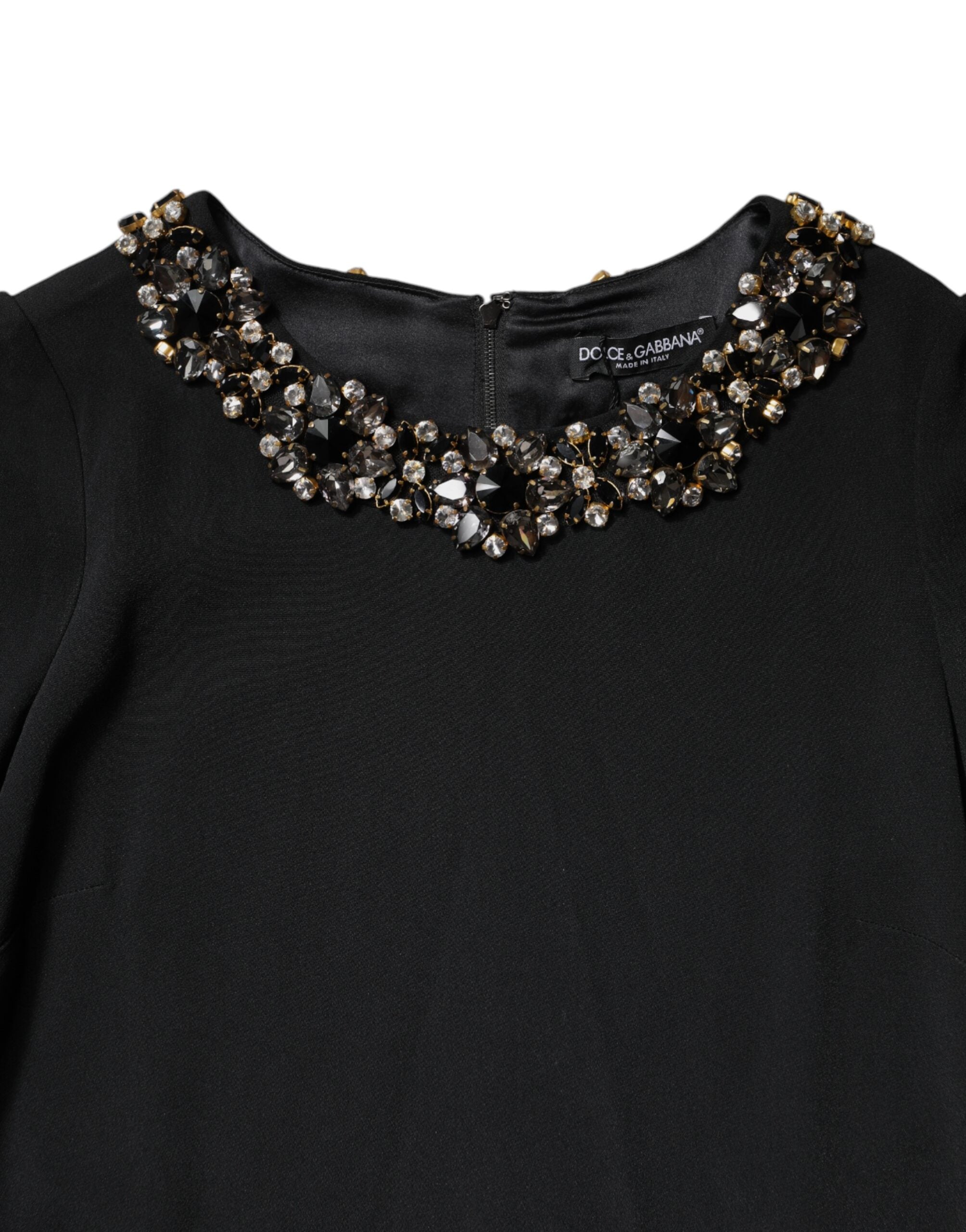 Dolce & Gabbana Schwarzes kristallverziertes Rundhals-Minikleid