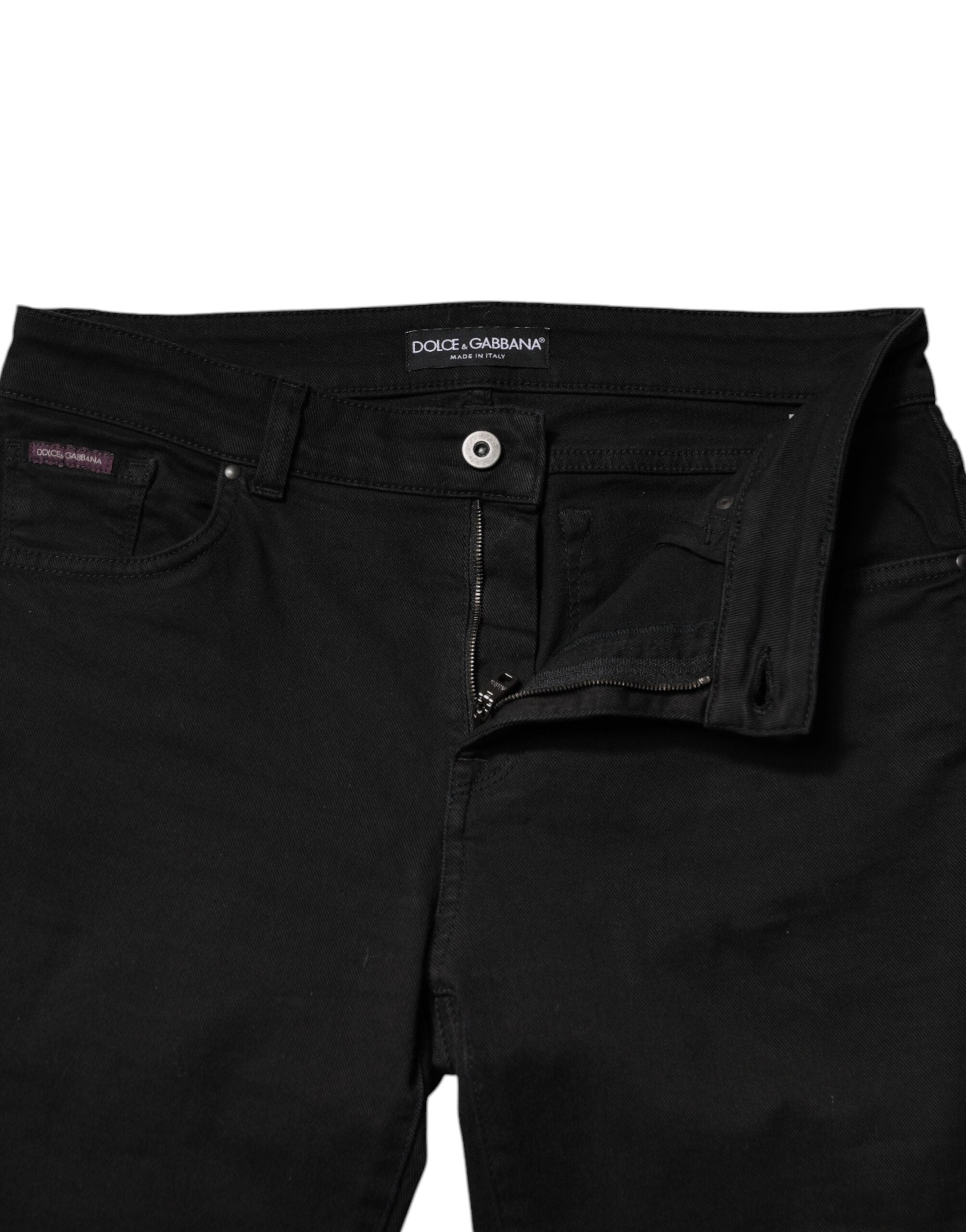 Dolce & Gabbana Schwarze Skinny Denim Jeans mit mittlerer Taille aus Baumwolle