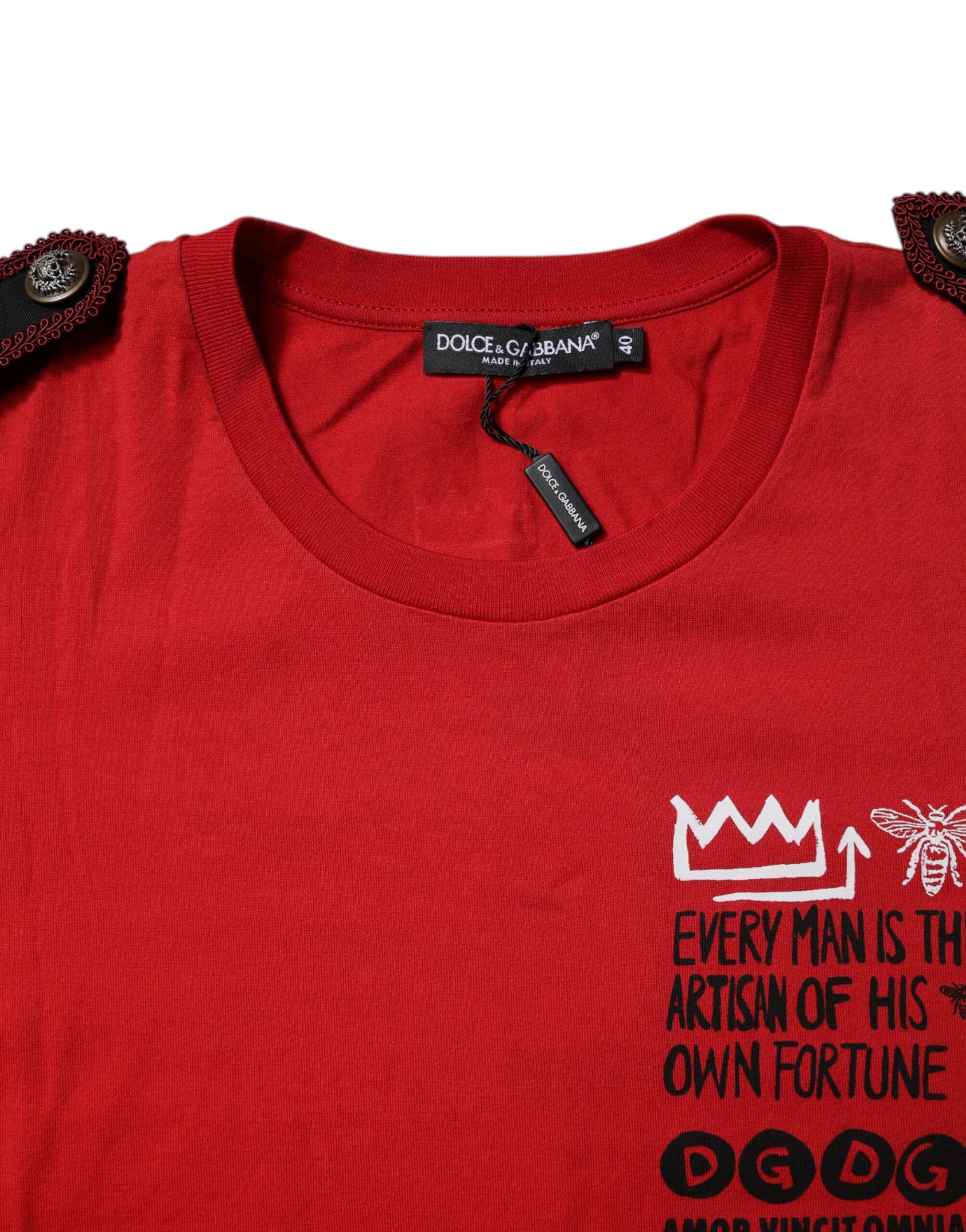 Dolce & Gabbana Rotes Baumwoll-T-Shirt mit Rundhalsausschnitt und kurzen Ärmeln