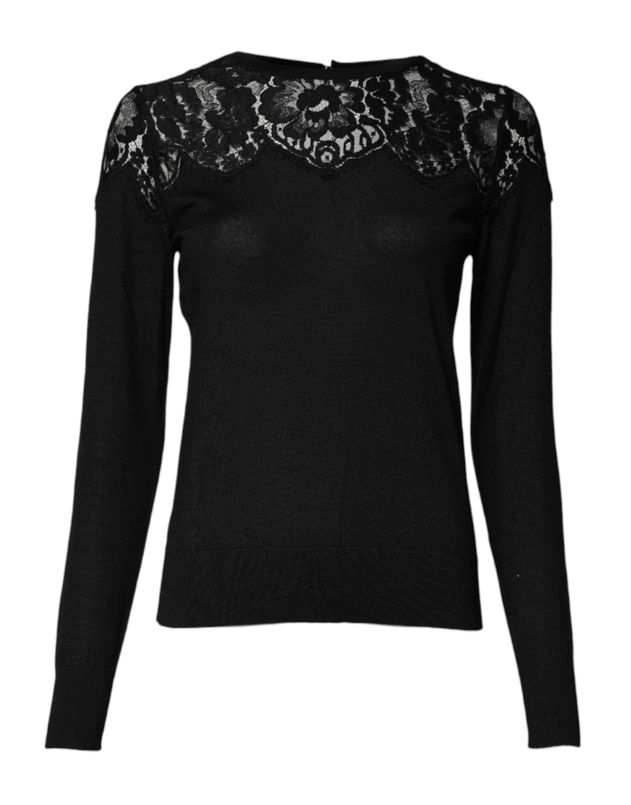 Dolce & Gabbana Schwarzes Blusentop mit floraler Spitze und langen Ärmeln
