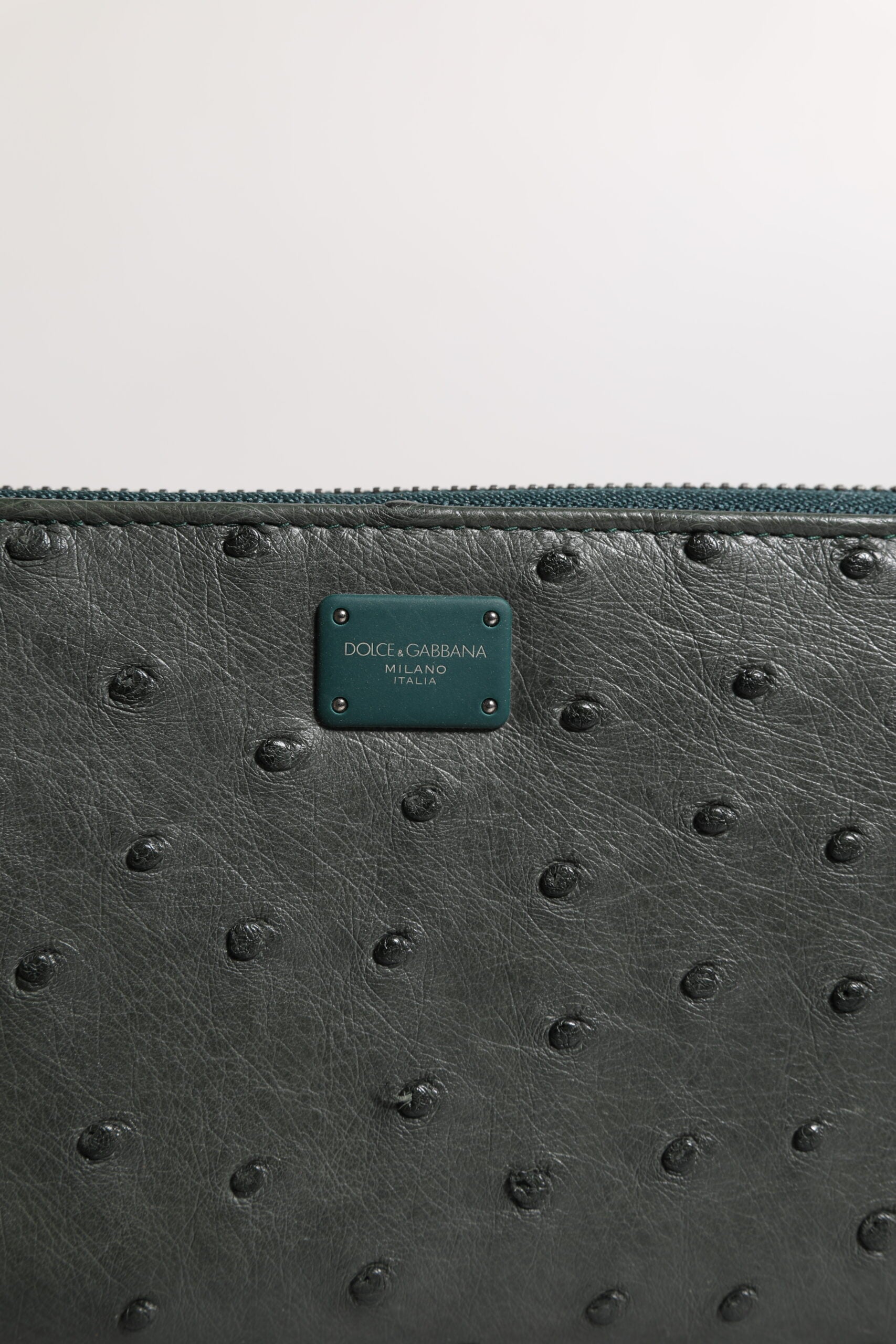 Dolce & Gabbana Grüne Straußenlogoplakette Zip Around Continental Geldbörse