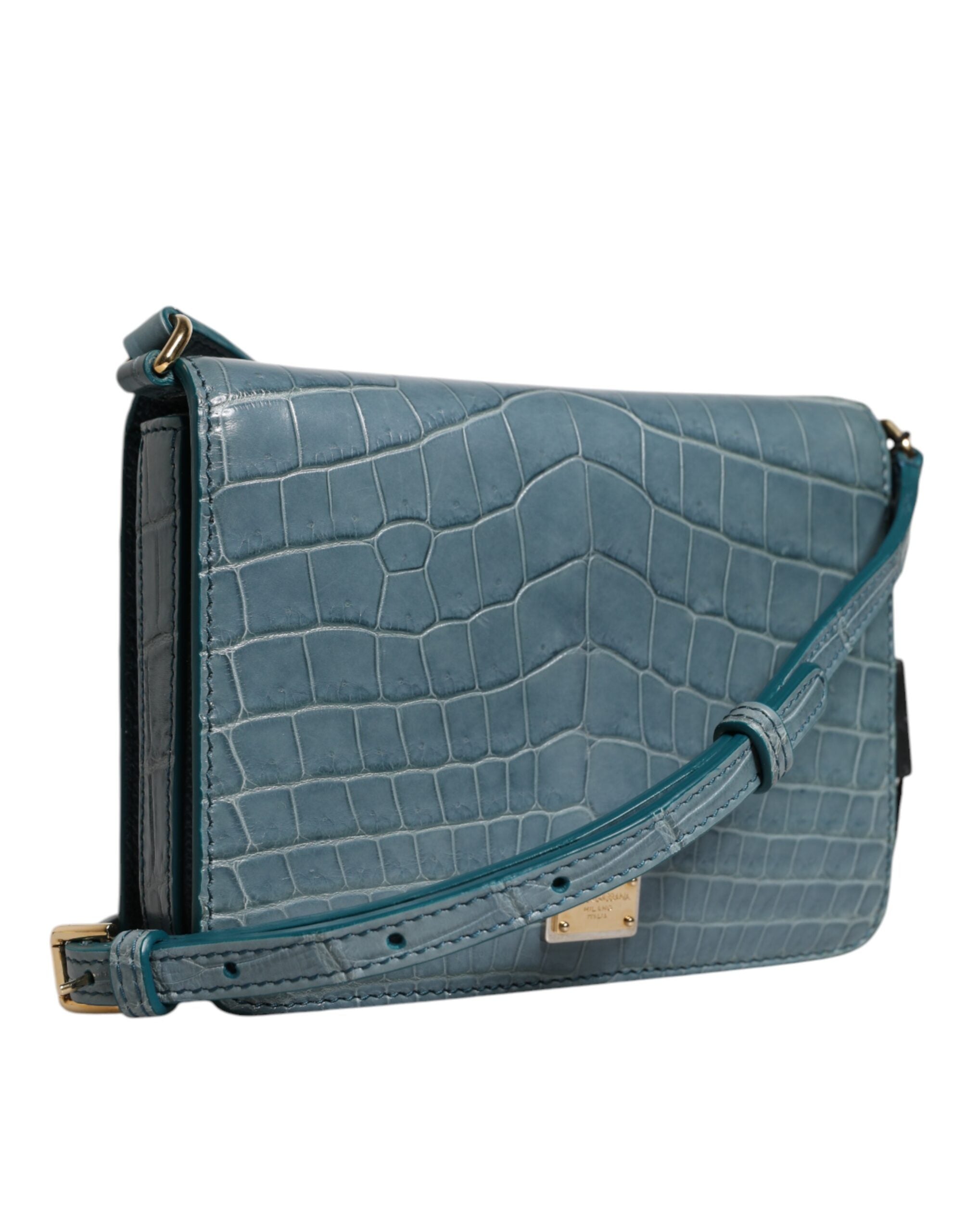 Dolce & Gabbana Grüne Exotenleder DG Plaque Crossbody Mini-Tasche