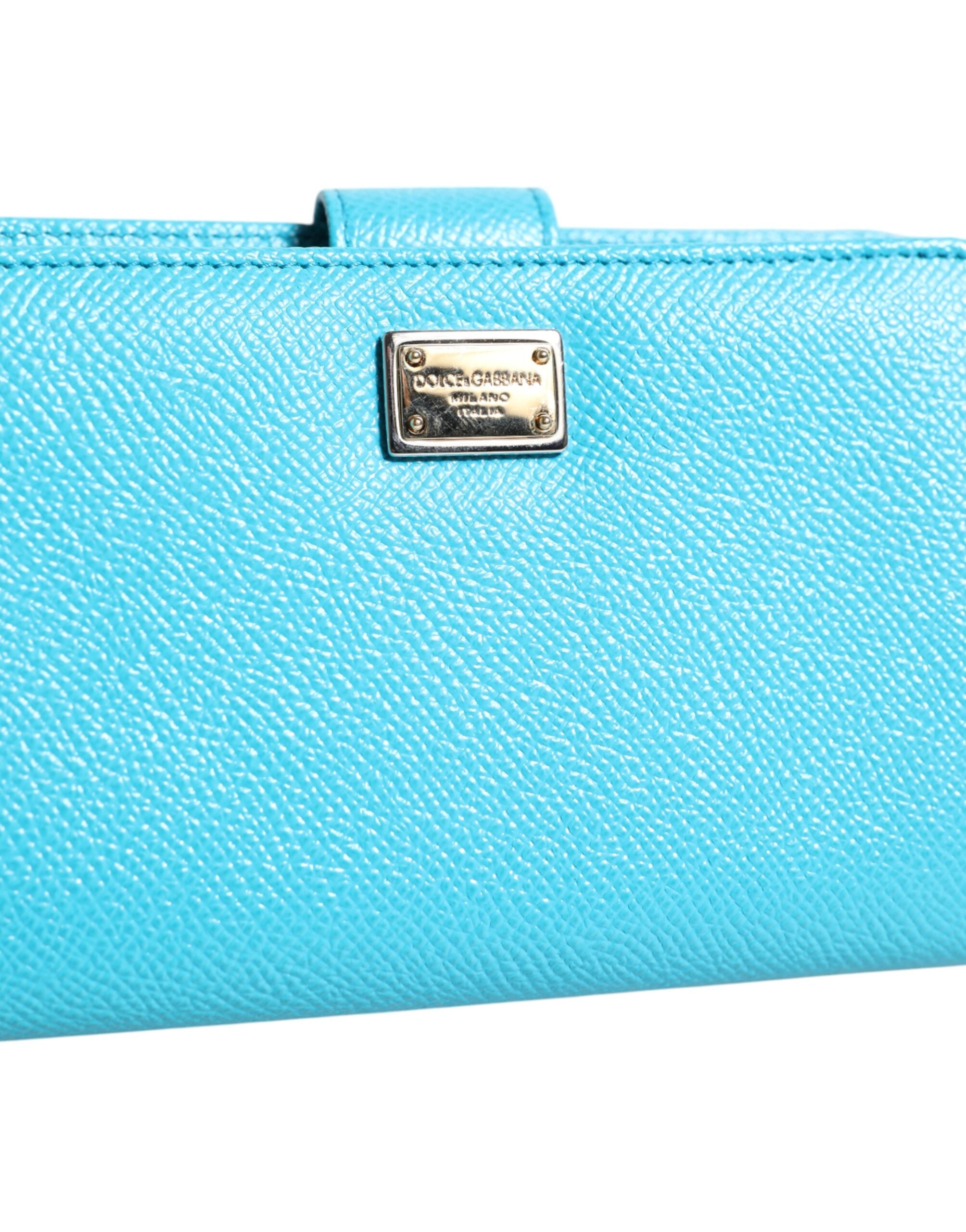Dolce & Gabbana Hellblaue Leder Bifold Continental Clutch Geldbörse