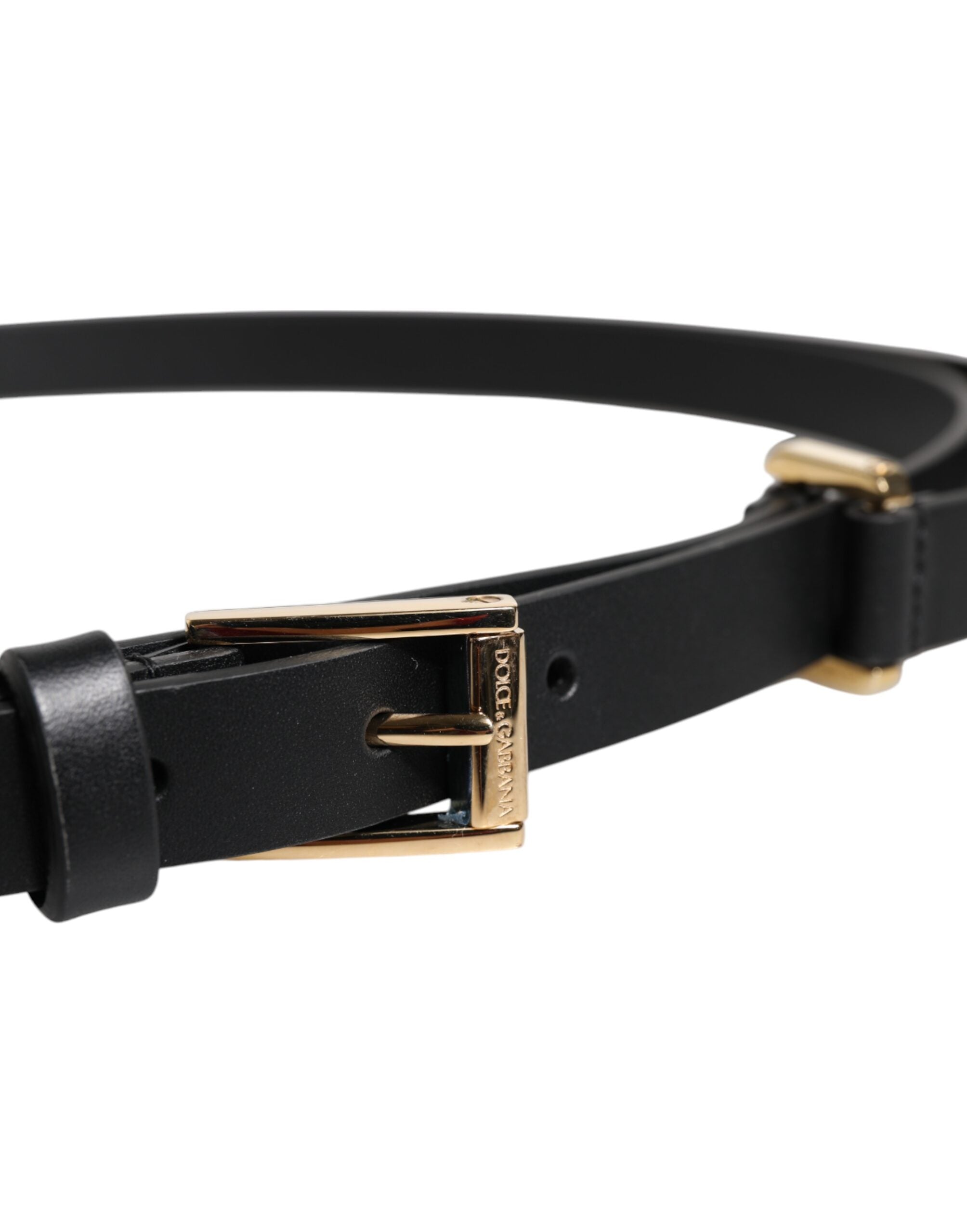 Dolce & Gabbana Schwarzer Kalbsleder Gürtel mit goldener Metallschnalle