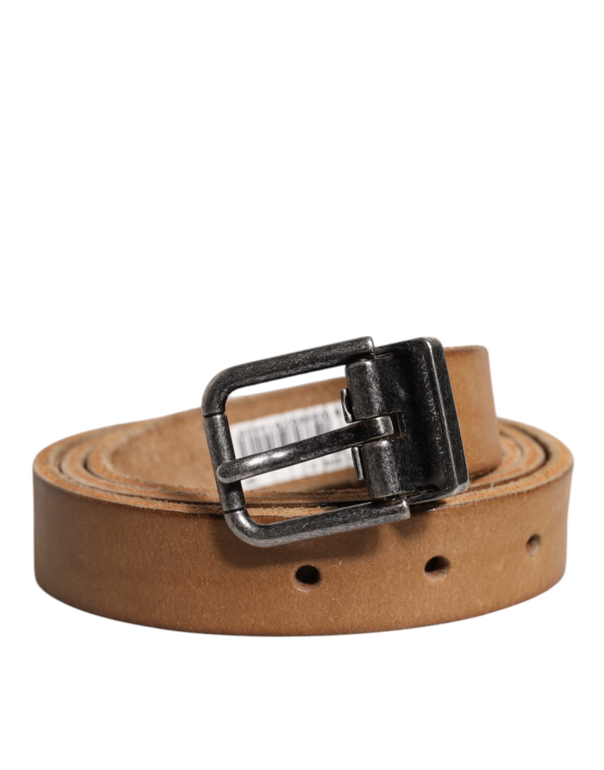 Dolce & Gabbana Brauner Leder Gürtel mit silberfarbener Metallschnalle